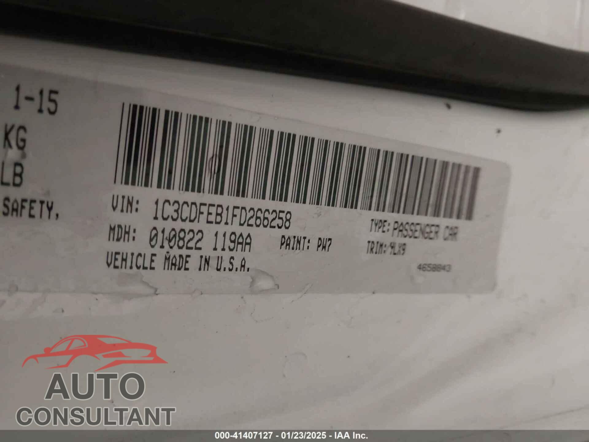 DODGE DART 2015 - 1C3CDFEB1FD266258