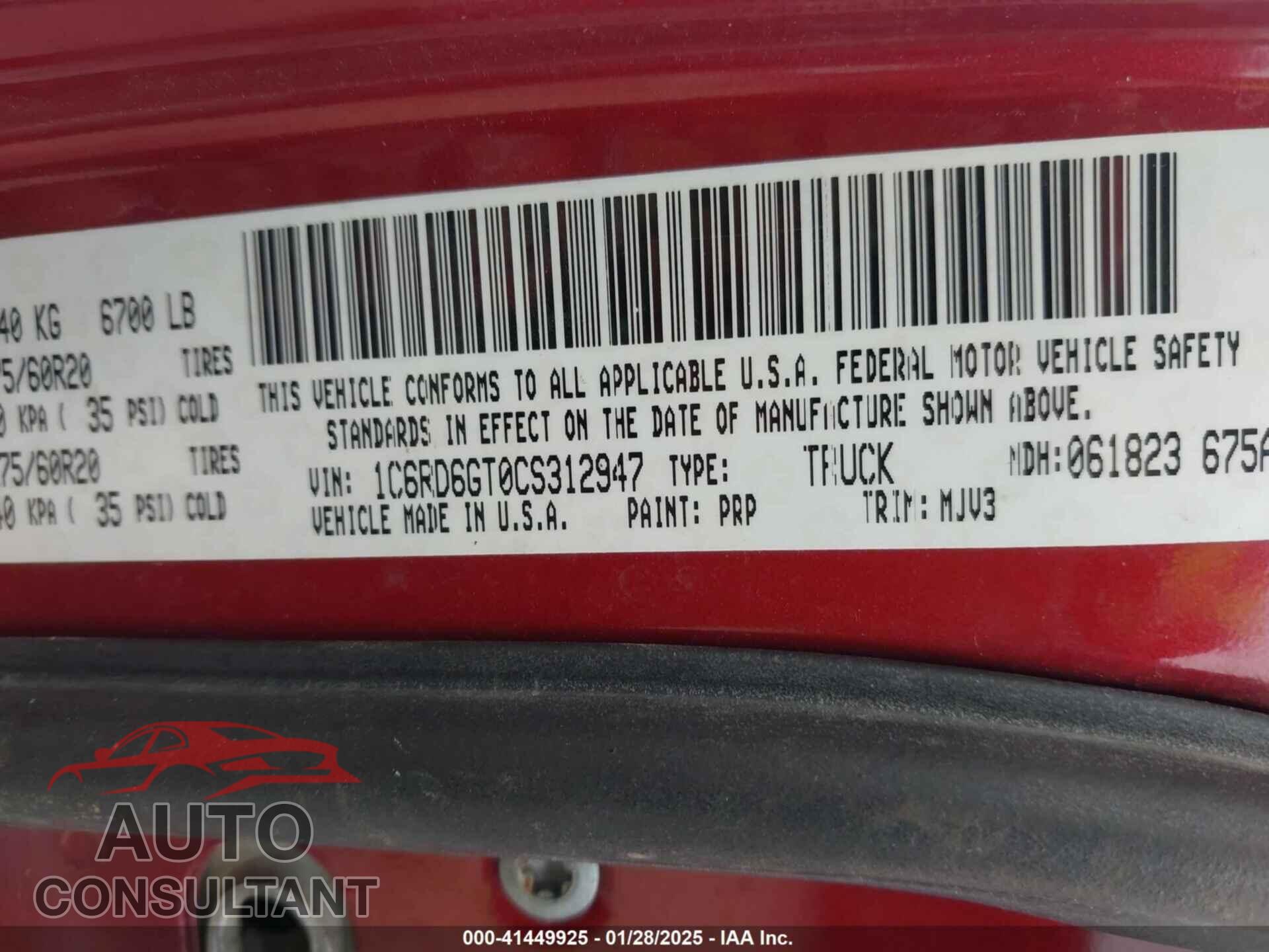 DODGE RAM 1500 2012 - 1C6RD6GT0CS312947