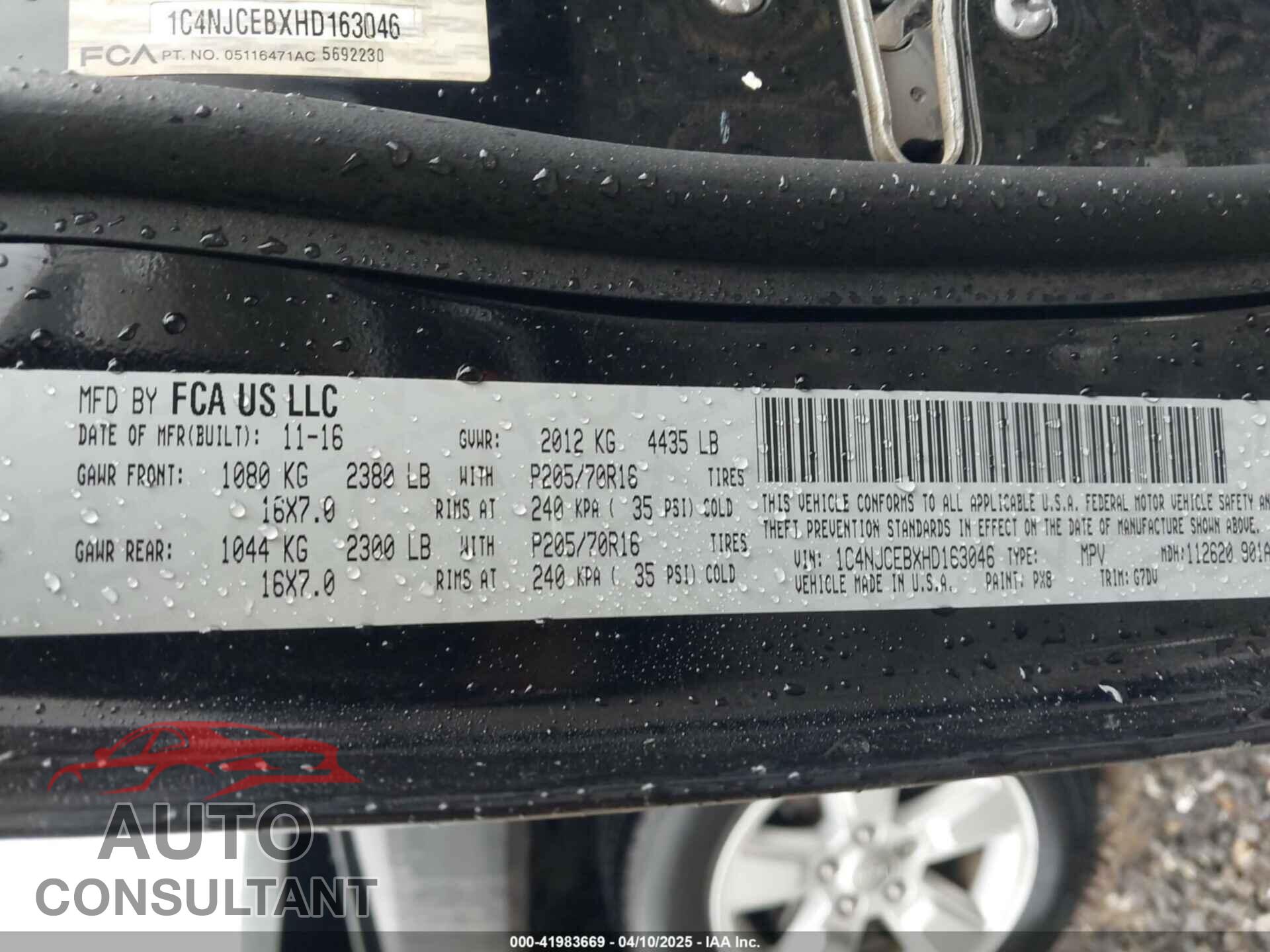 JEEP COMPASS 2017 - 1C4NJCEBXHD163046
