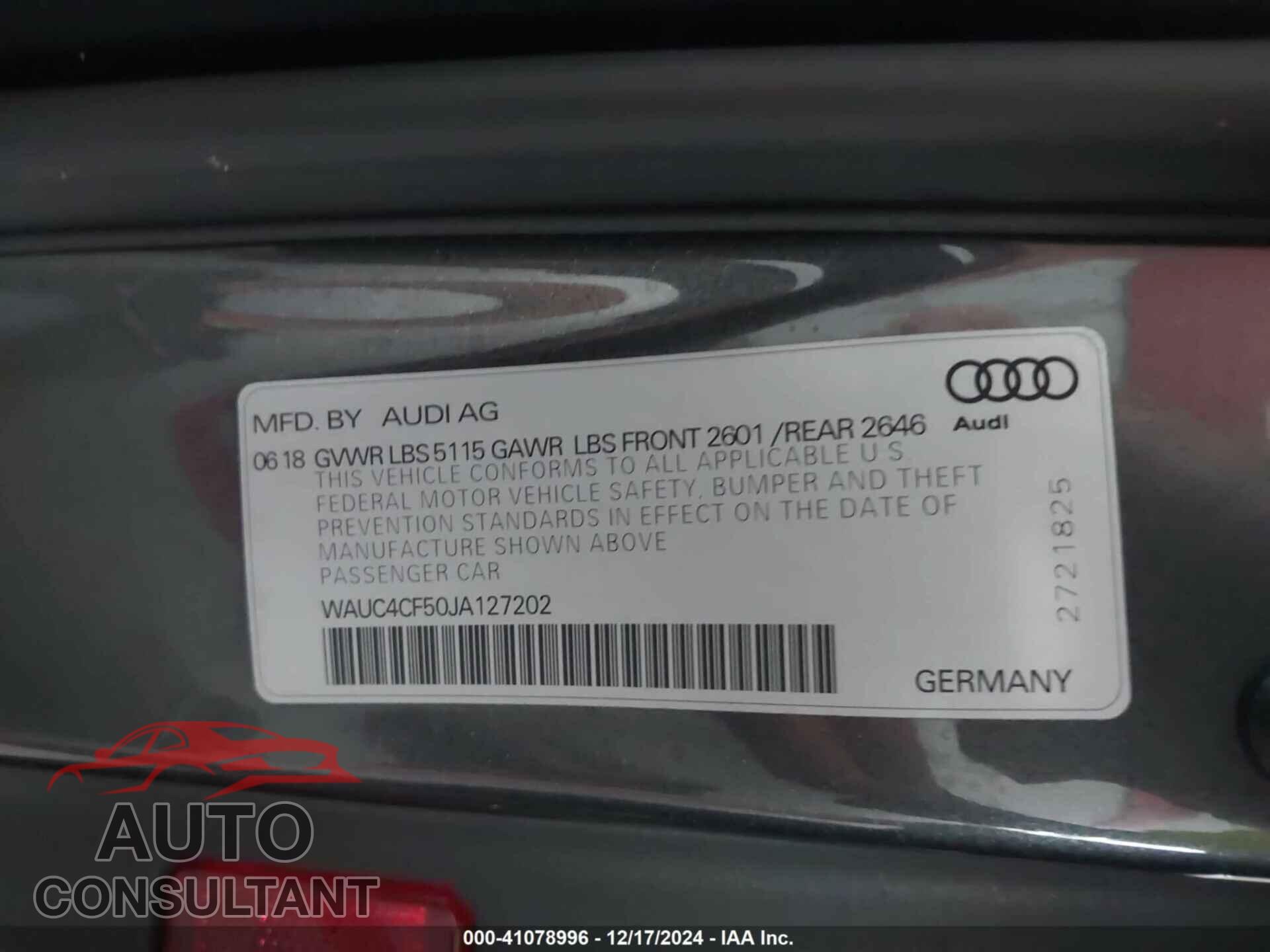 AUDI S5 2018 - WAUC4CF50JA127202