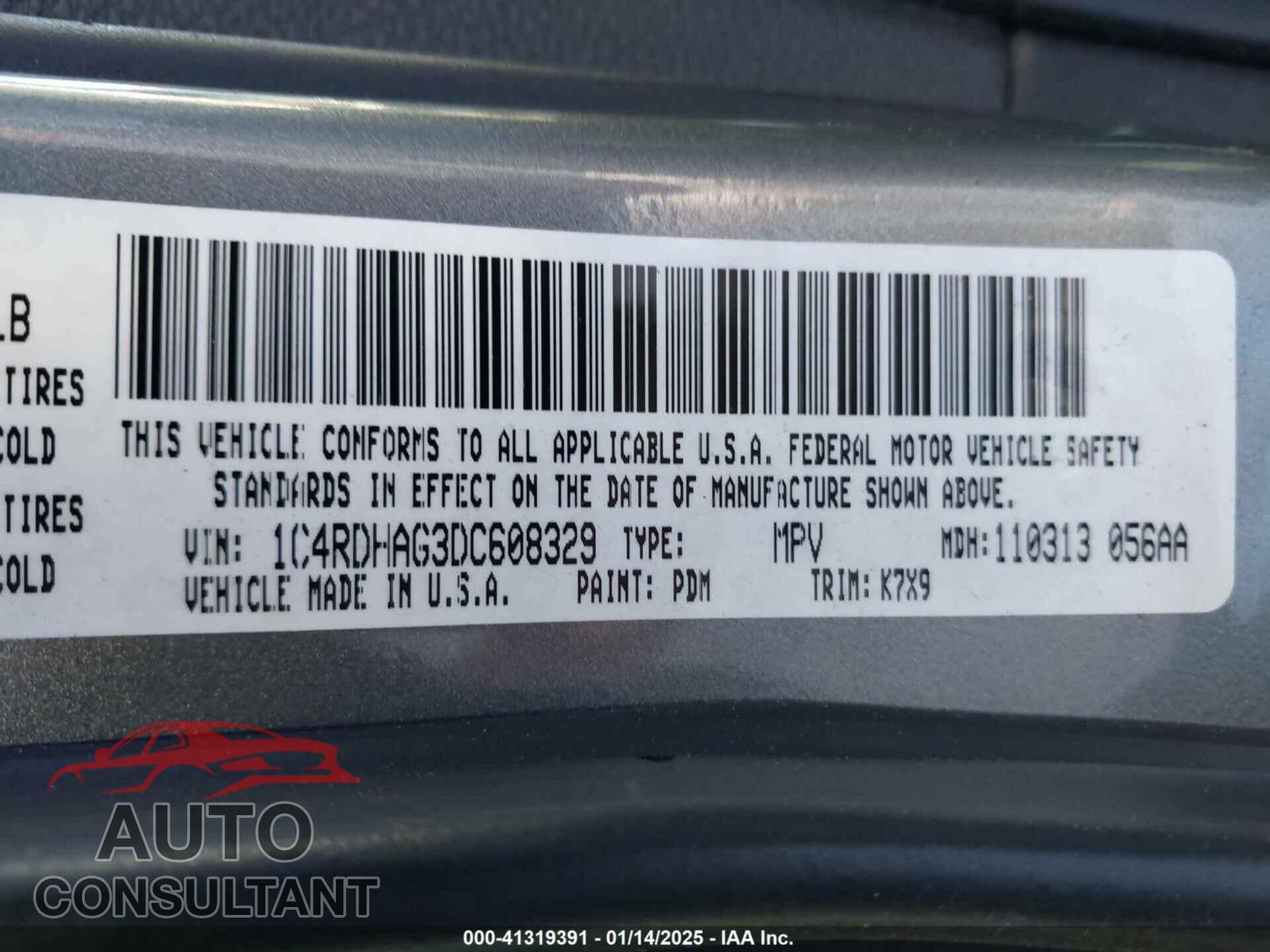 DODGE DURANGO 2013 - 1C4RDHAG3DC608329