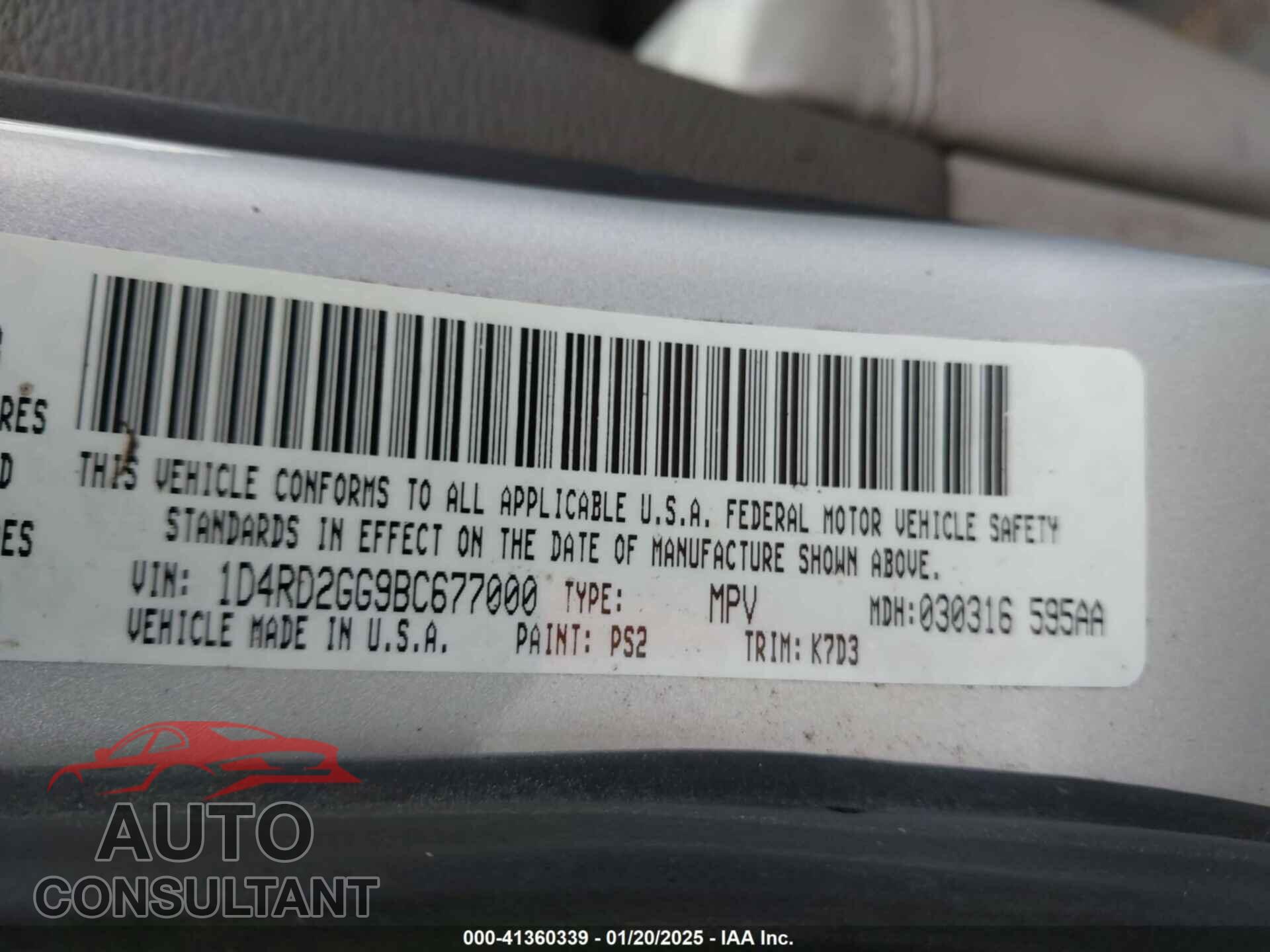 DODGE DURANGO 2011 - 1D4RD2GG9BC677000