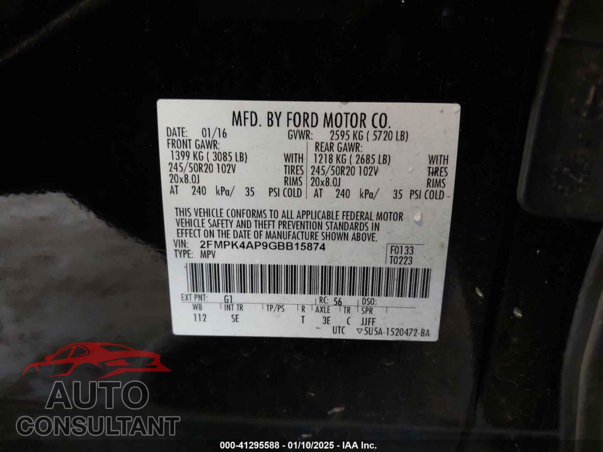 FORD EDGE 2016 - 2FMPK4AP9GBB15874
