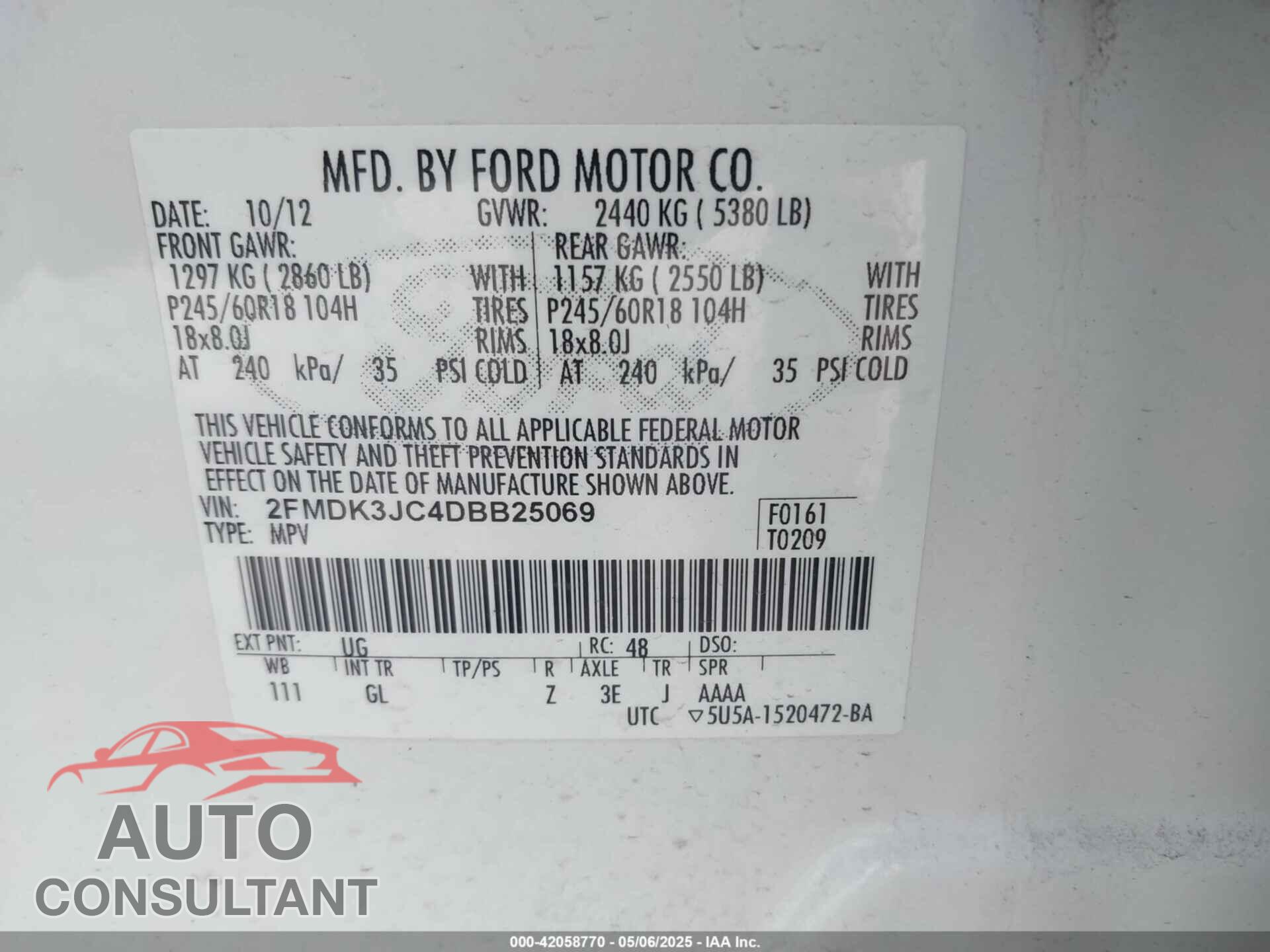 FORD EDGE 2013 - 2FMDK3JC4DBB25069
