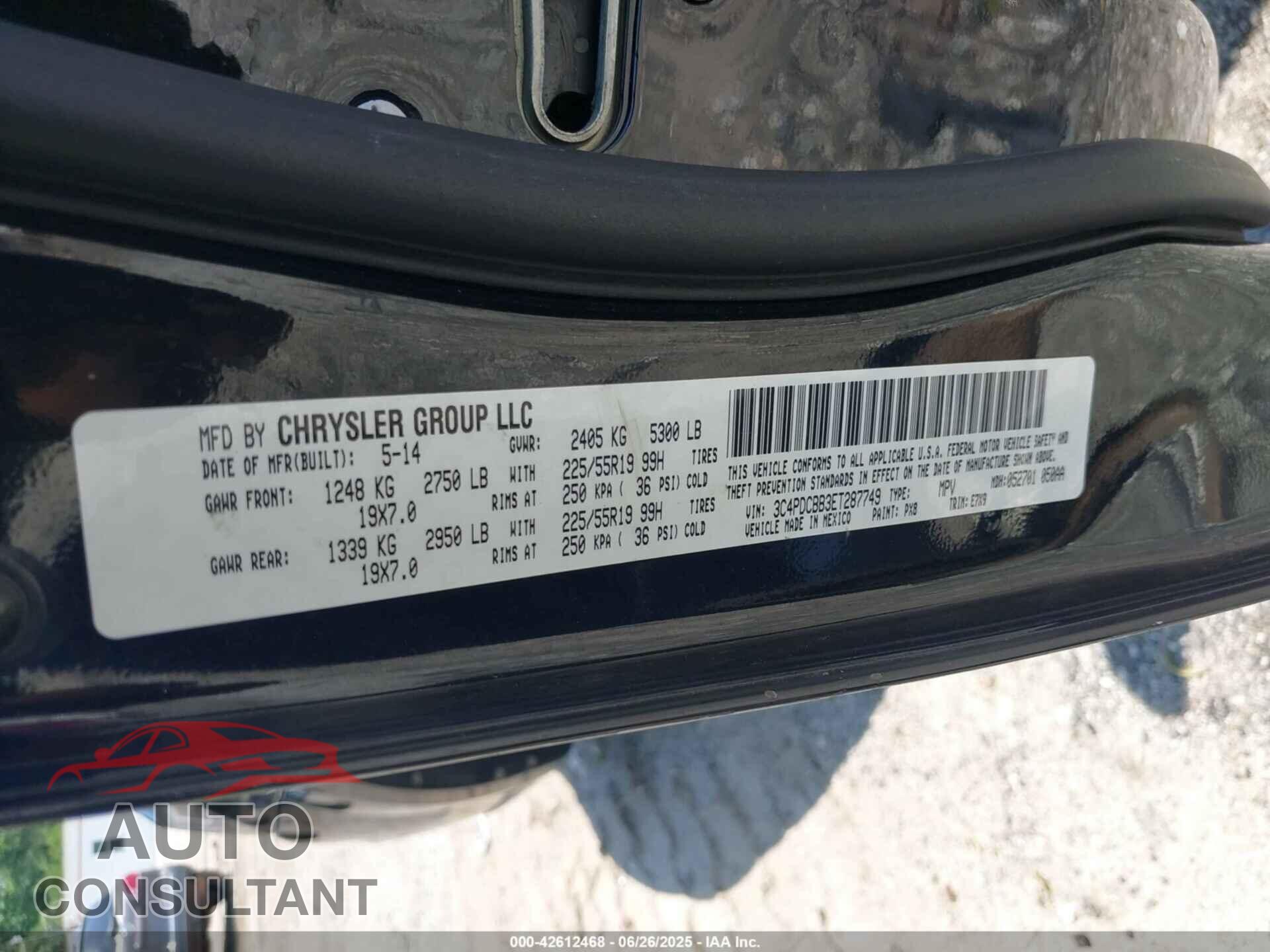 DODGE JOURNEY 2014 - 3C4PDCBB3ET287749