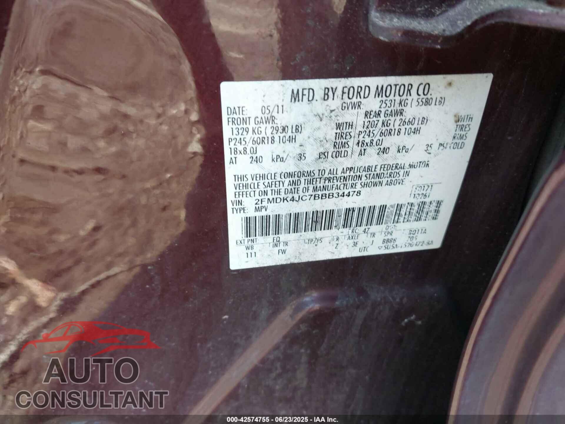 FORD EDGE 2011 - 2FMDK4JC7BBB34478