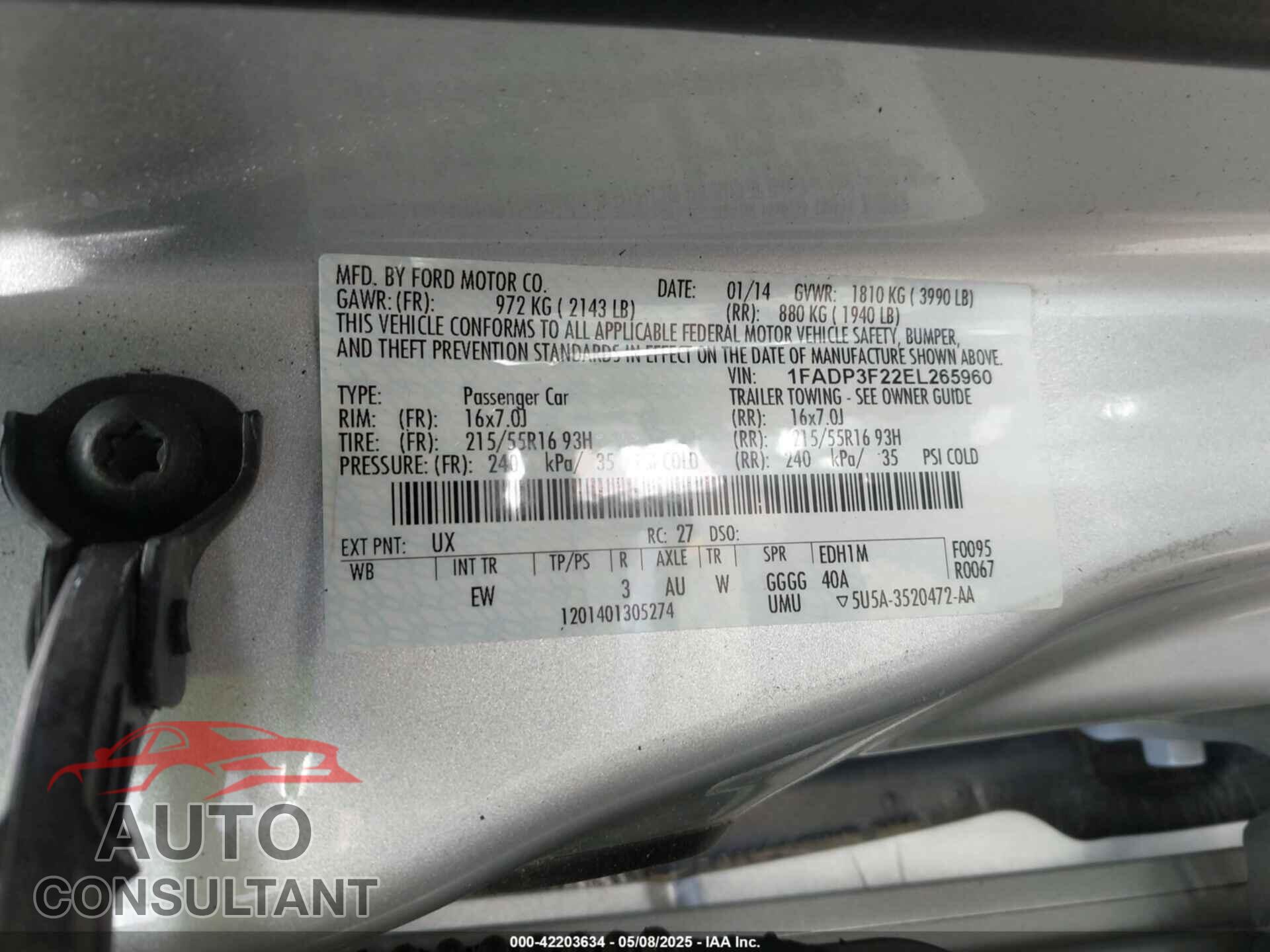 FORD FOCUS 2014 - 1FADP3F22EL265960