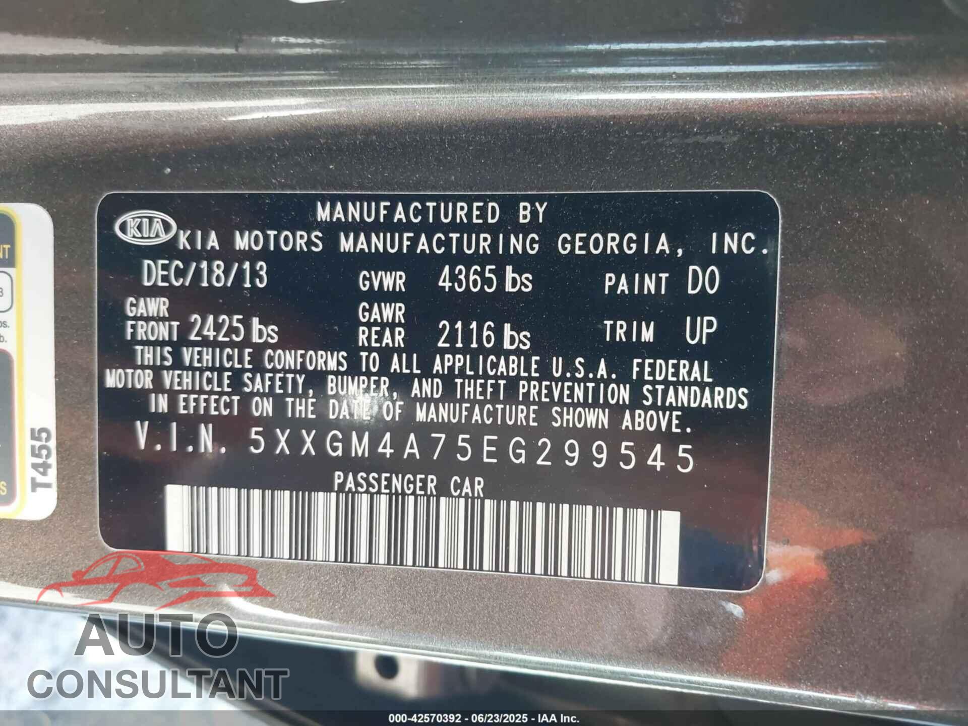 KIA OPTIMA 2014 - 5XXGM4A75EG299545