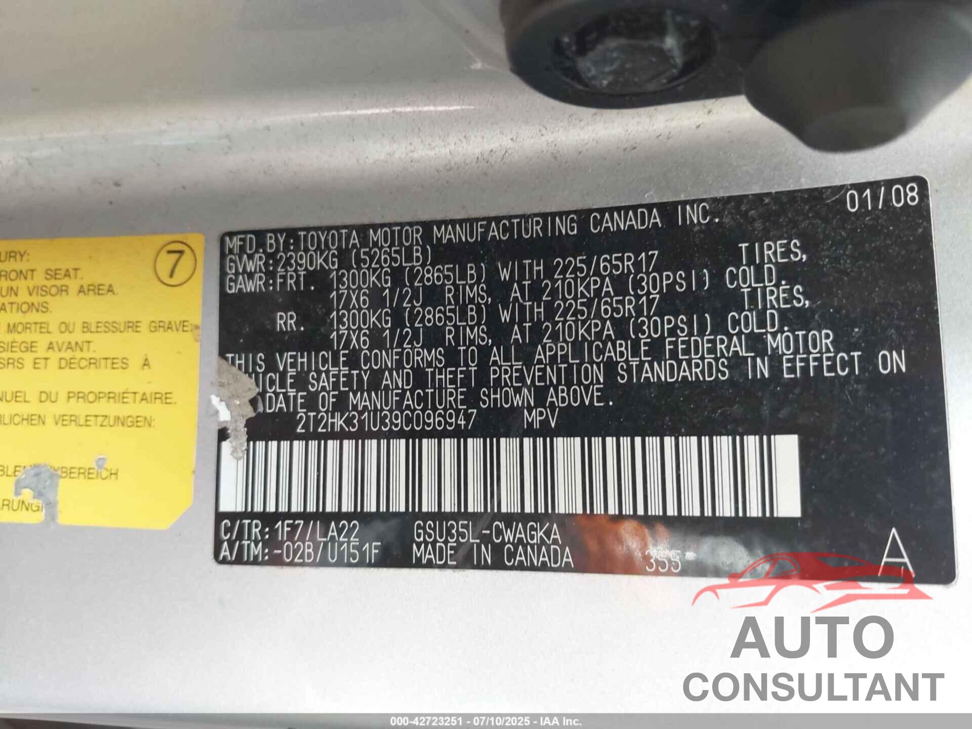 LEXUS RX 350 2009 - 2T2HK31U39C096947