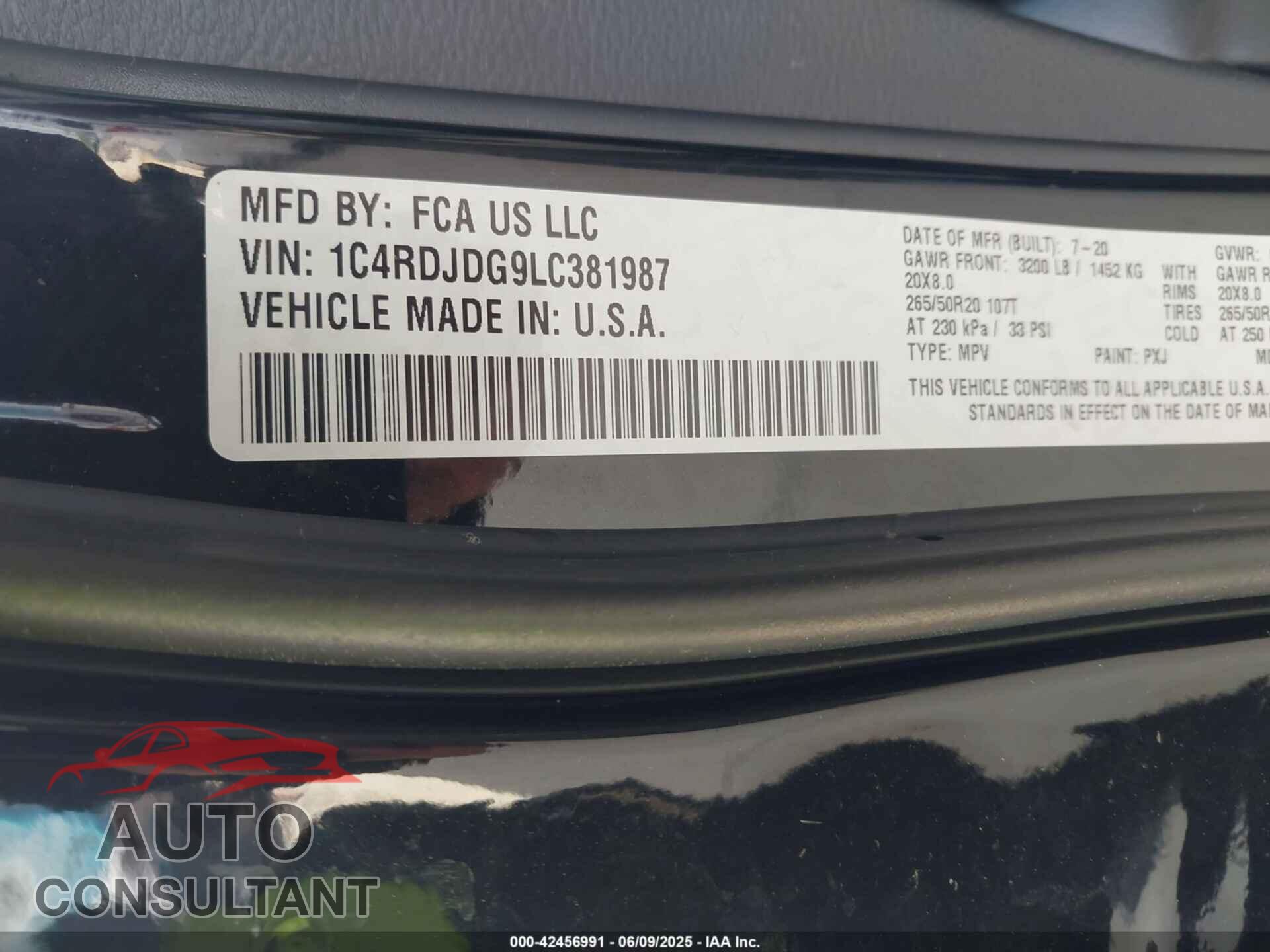 DODGE DURANGO 2020 - 1C4RDJDG9LC381987