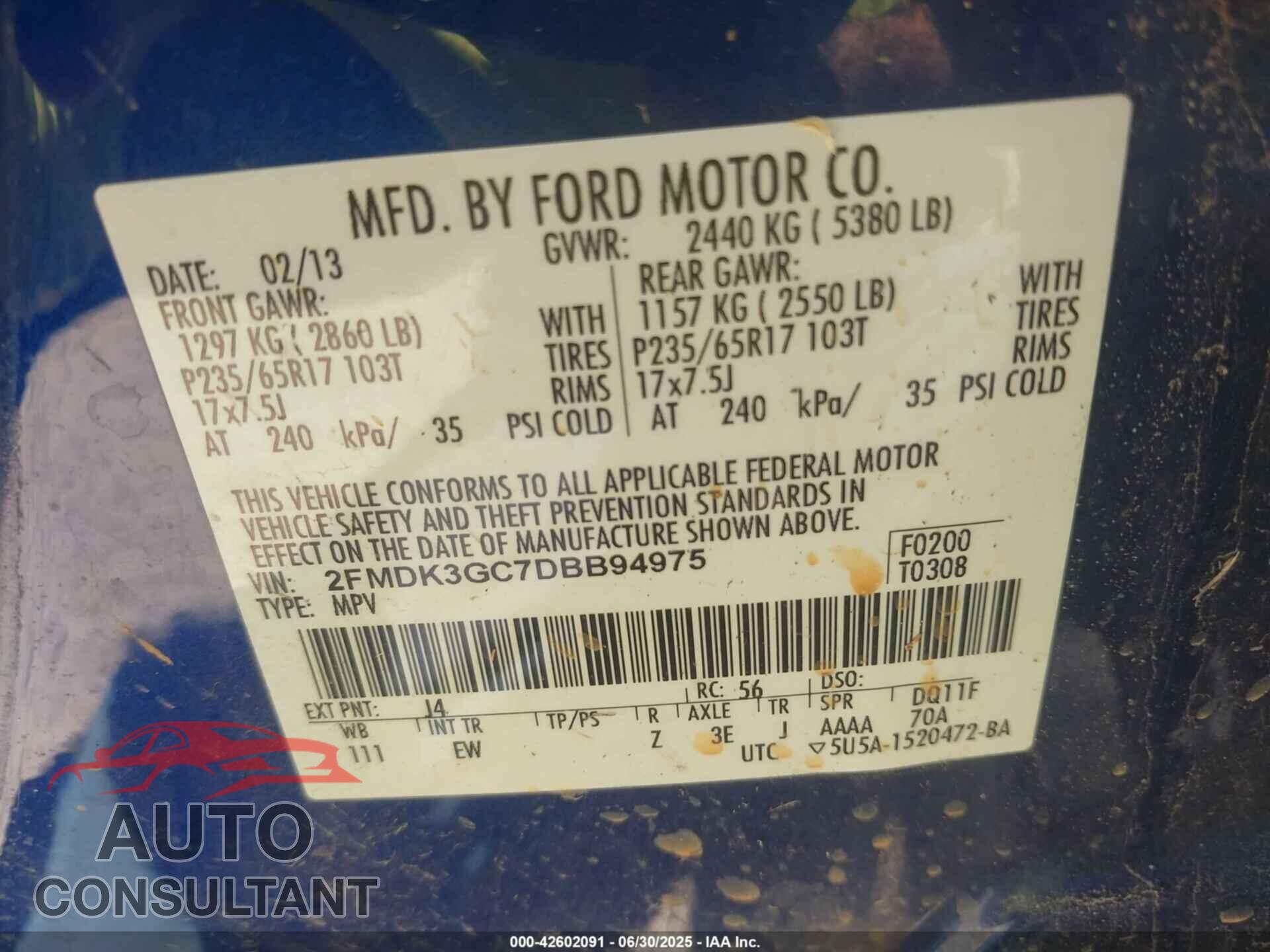 FORD EDGE 2013 - 2FMDK3GC7DBB94975