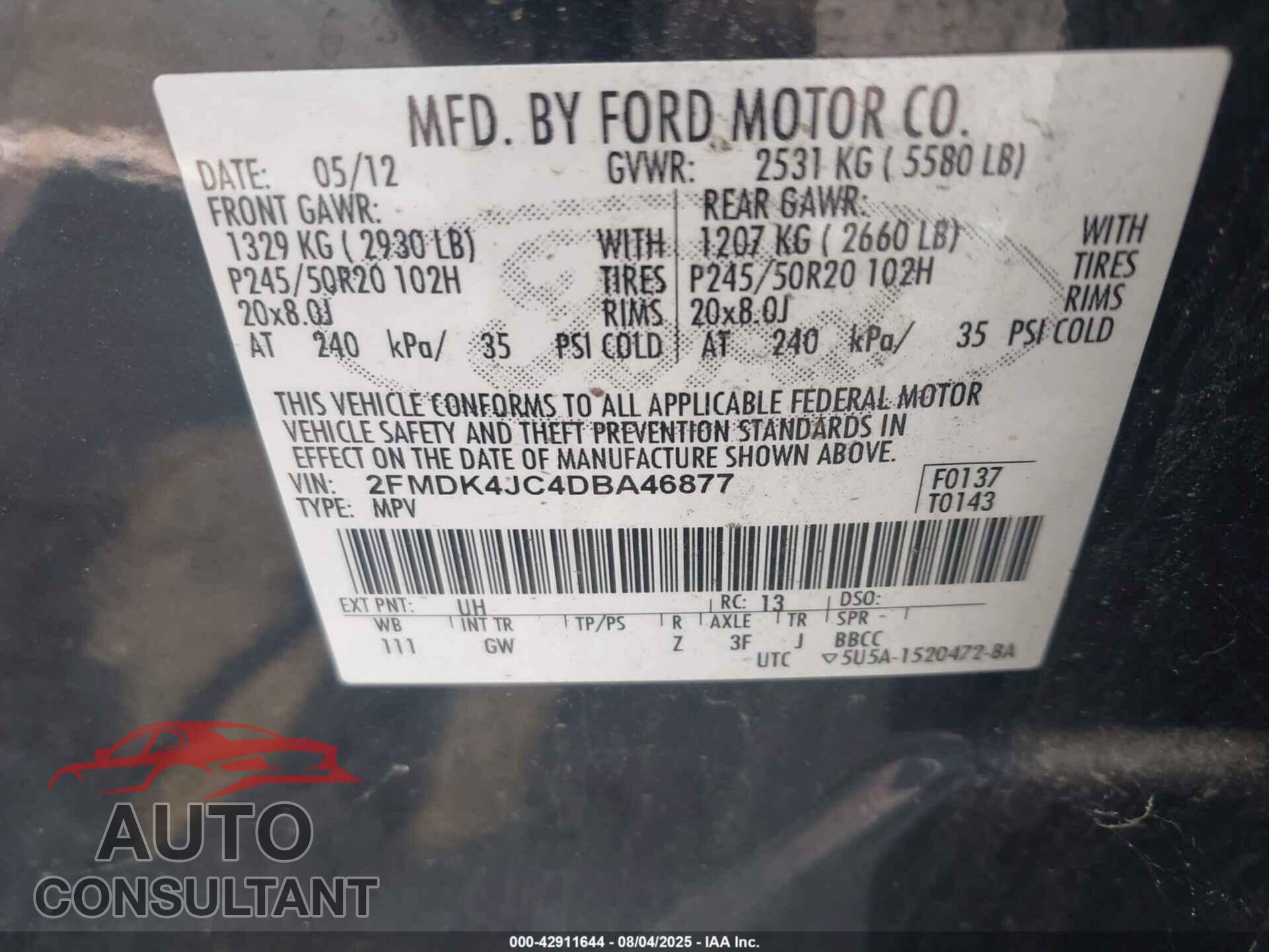 FORD EDGE 2013 - 2FMDK4JC4DBA46877