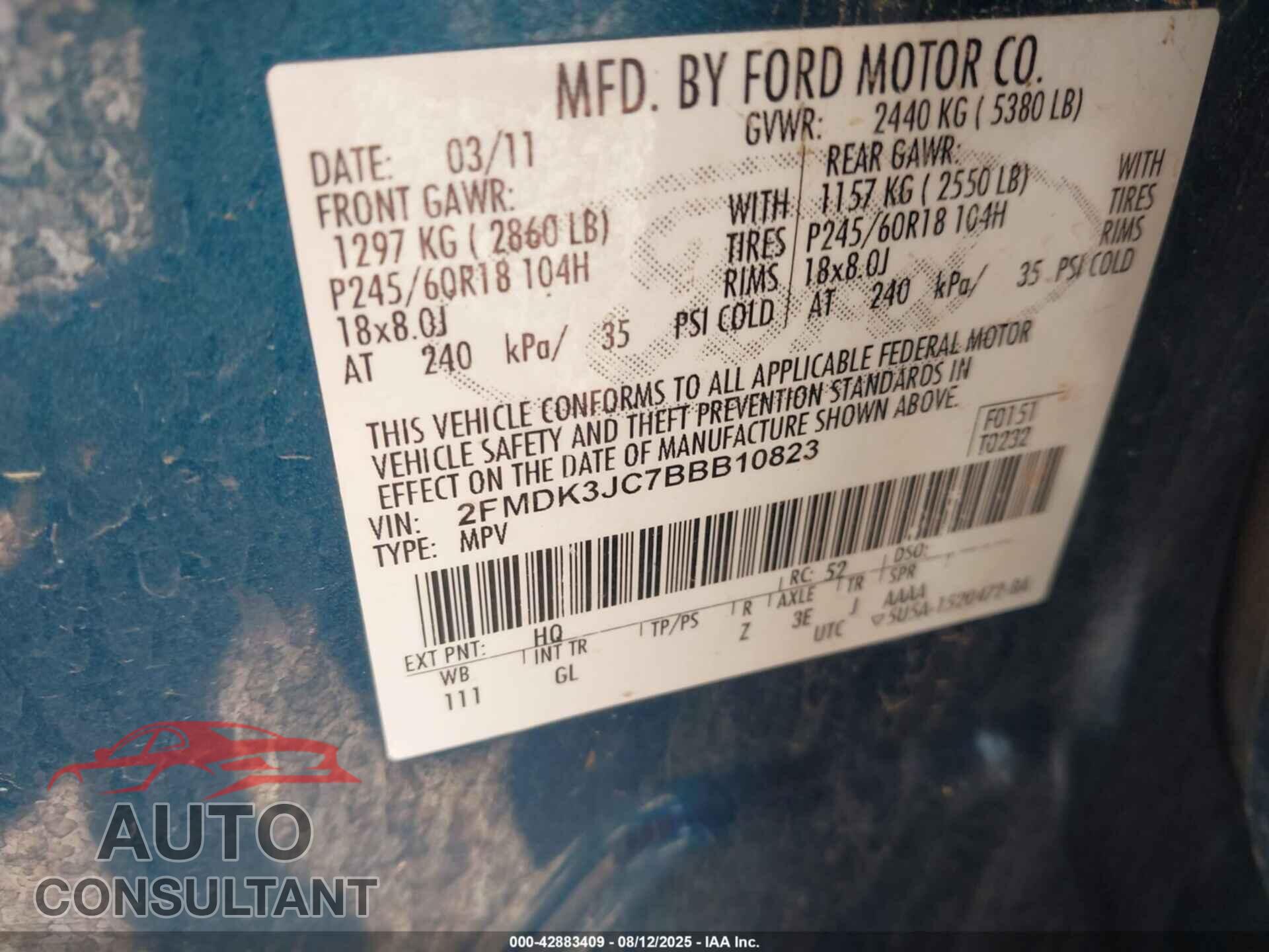 FORD EDGE 2011 - 2FMDK3JC7BBB10823