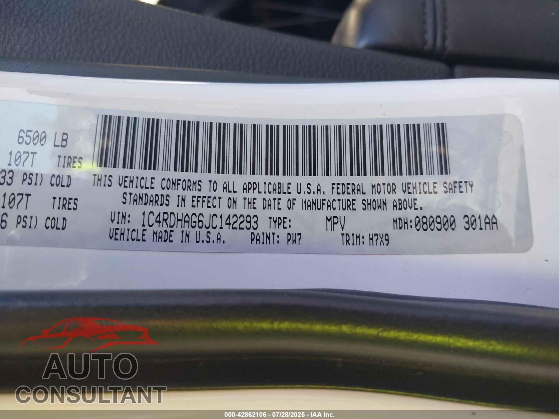 DODGE DURANGO 2018 - 1C4RDHAG6JC142293
