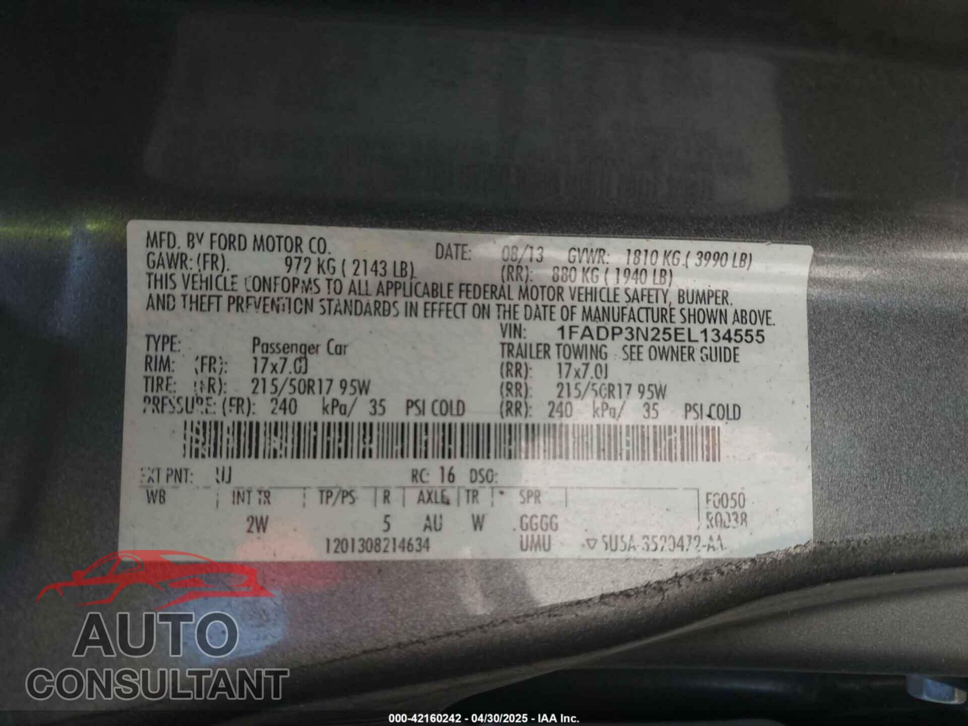 FORD FOCUS 2014 - 1FADP3N25EL134555