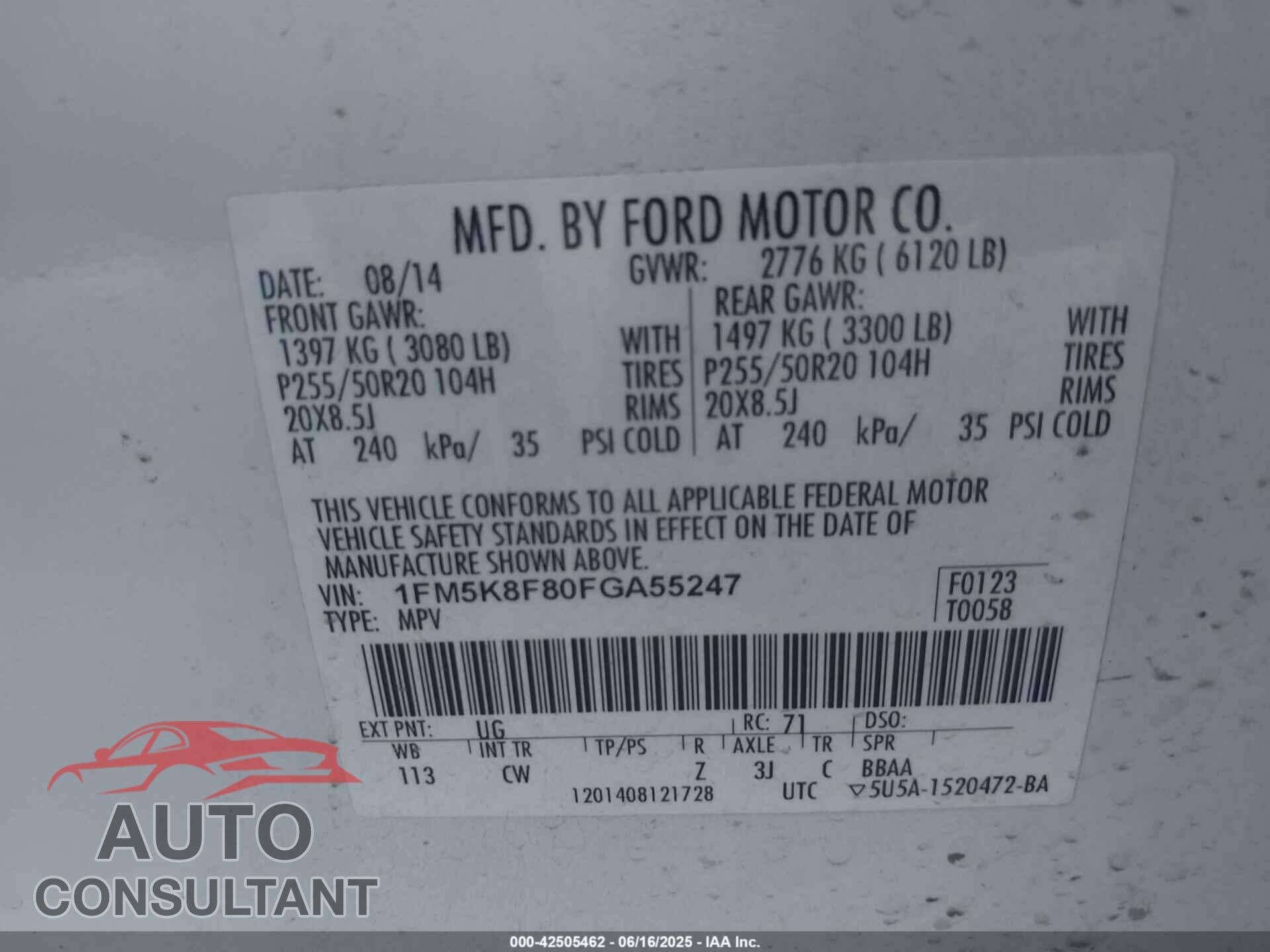 FORD EXPLORER 2015 - 1FM5K8F80FGA55247