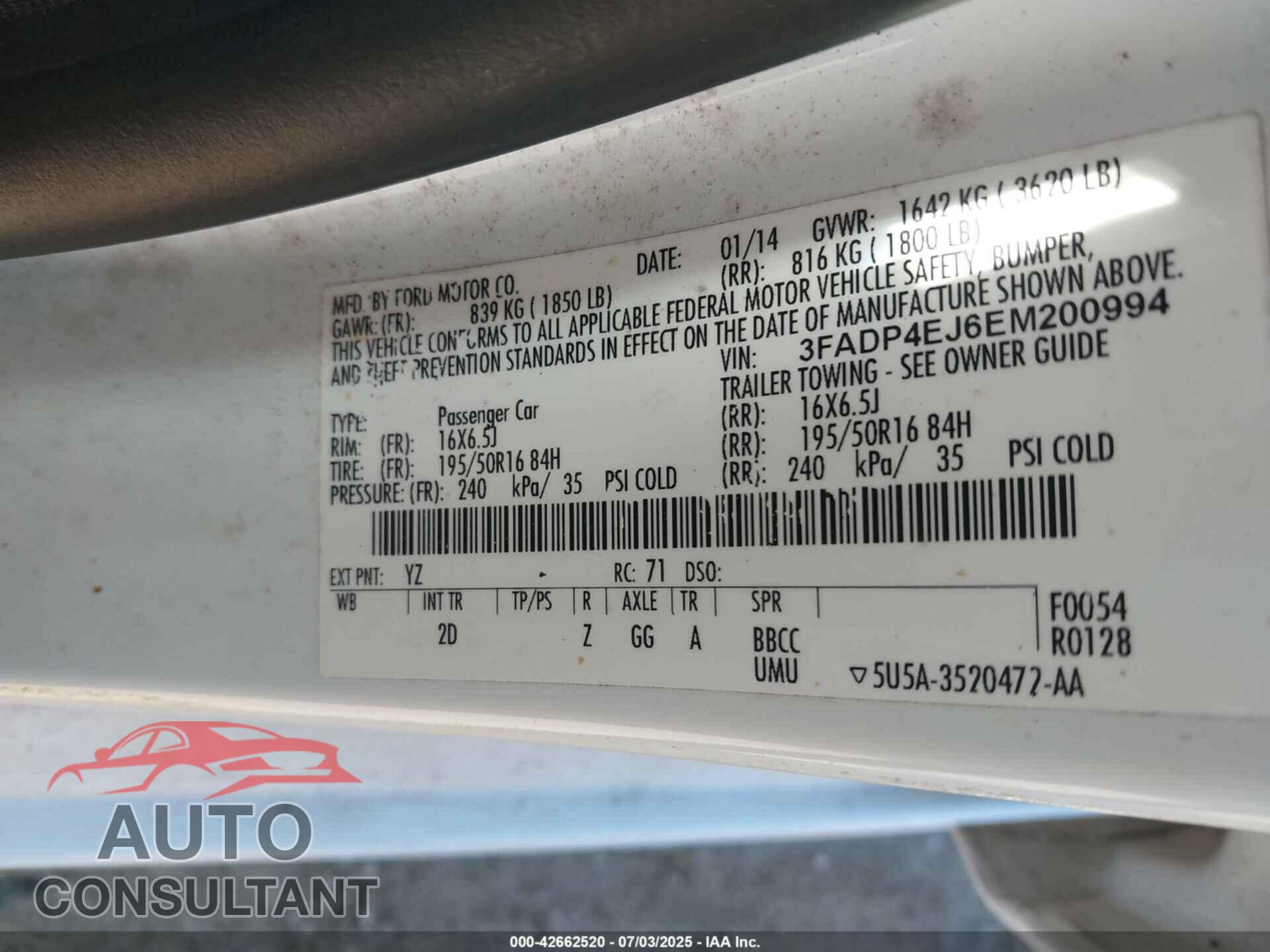 FORD FIESTA 2014 - 3FADP4EJ6EM200994