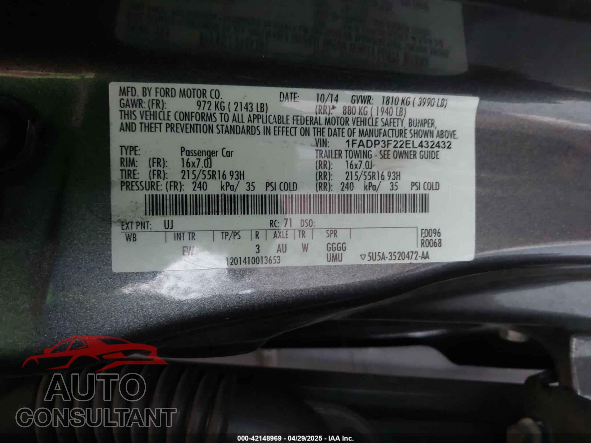FORD FOCUS 2014 - 1FADP3F22EL432432