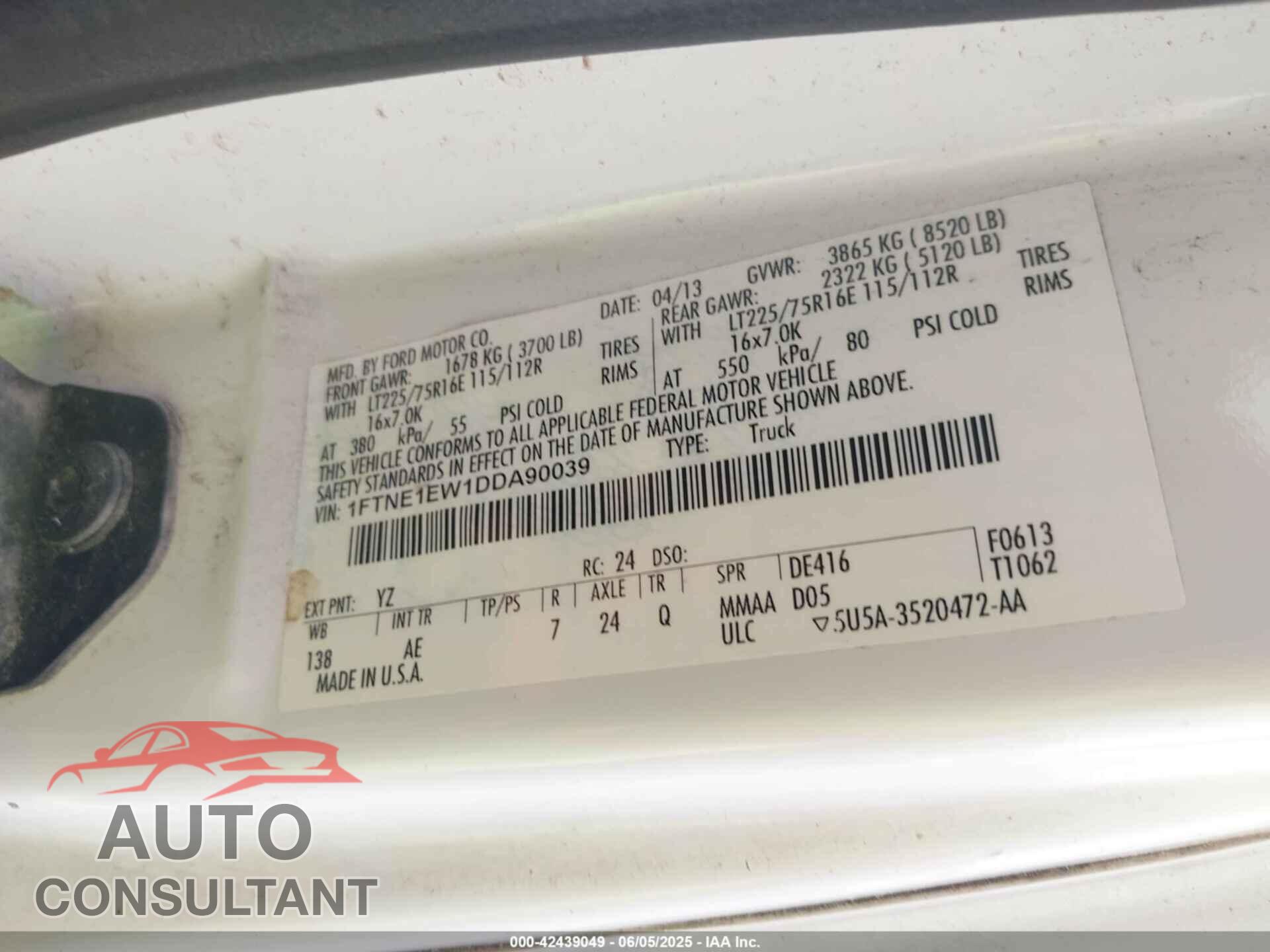 FORD E-150 2013 - 1FTNE1EW1DDA90039
