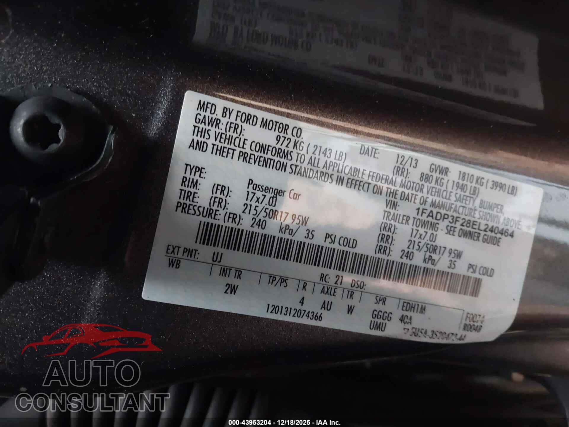 FORD FOCUS 2014 - 1FADP3F28EL240464