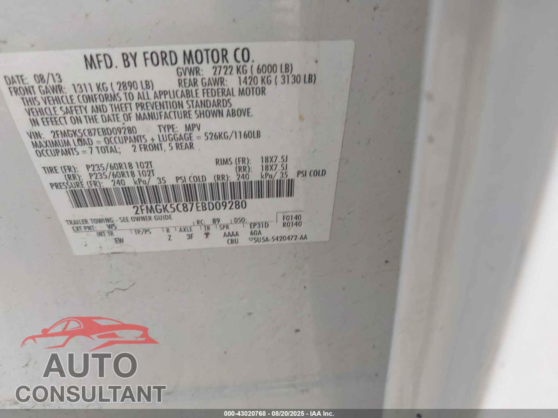 FORD FLEX 2014 - 2FMGK5C87EBD09280