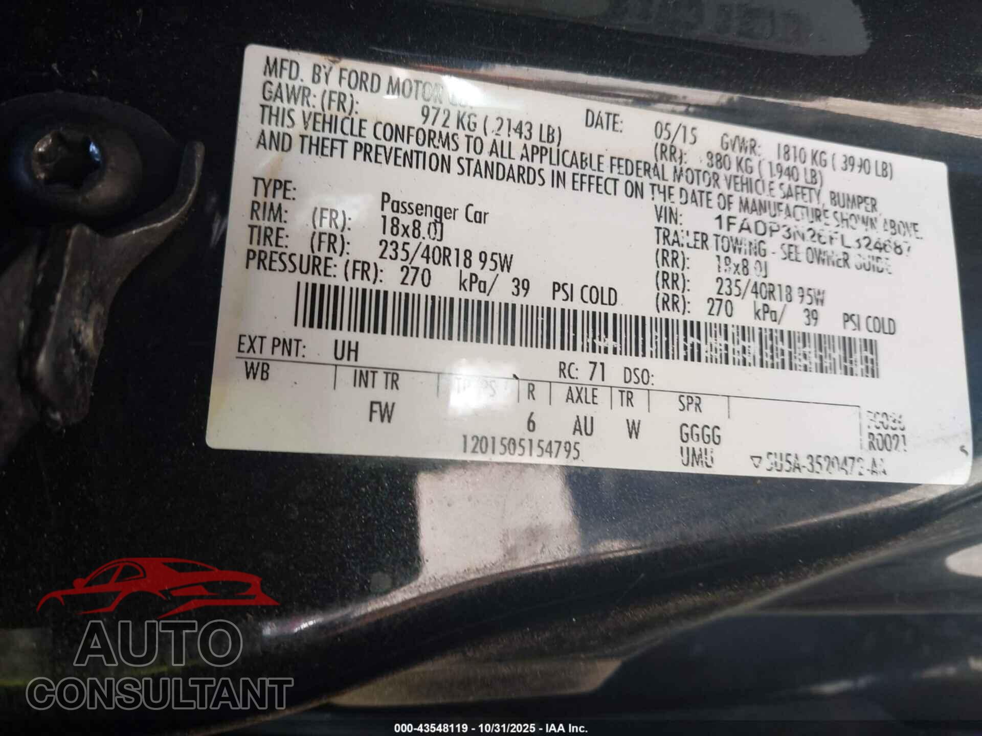 FORD FOCUS 2015 - 1FADP3N26FL324687