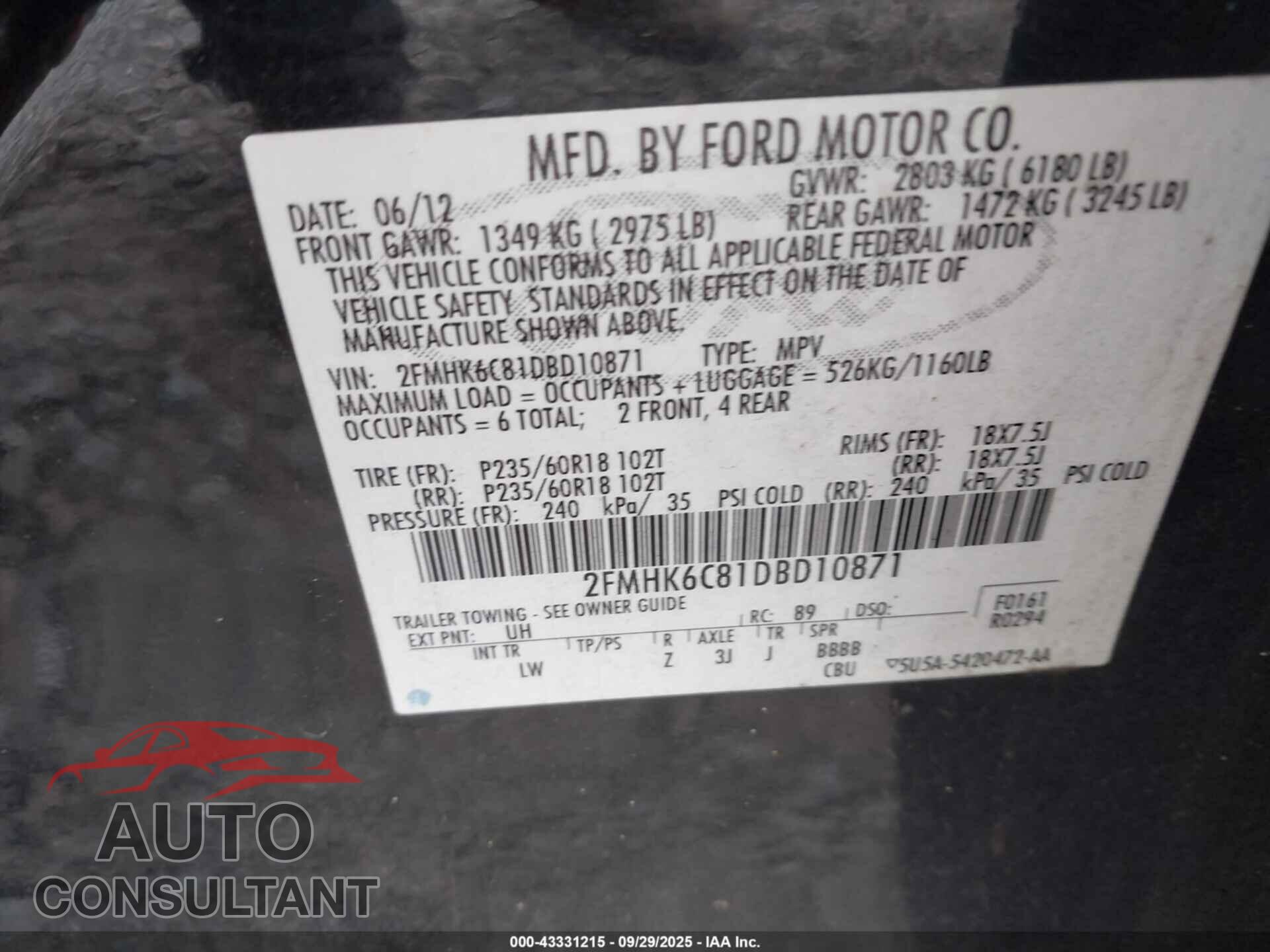 FORD FLEX 2013 - 2FMHK6C81DBD10871