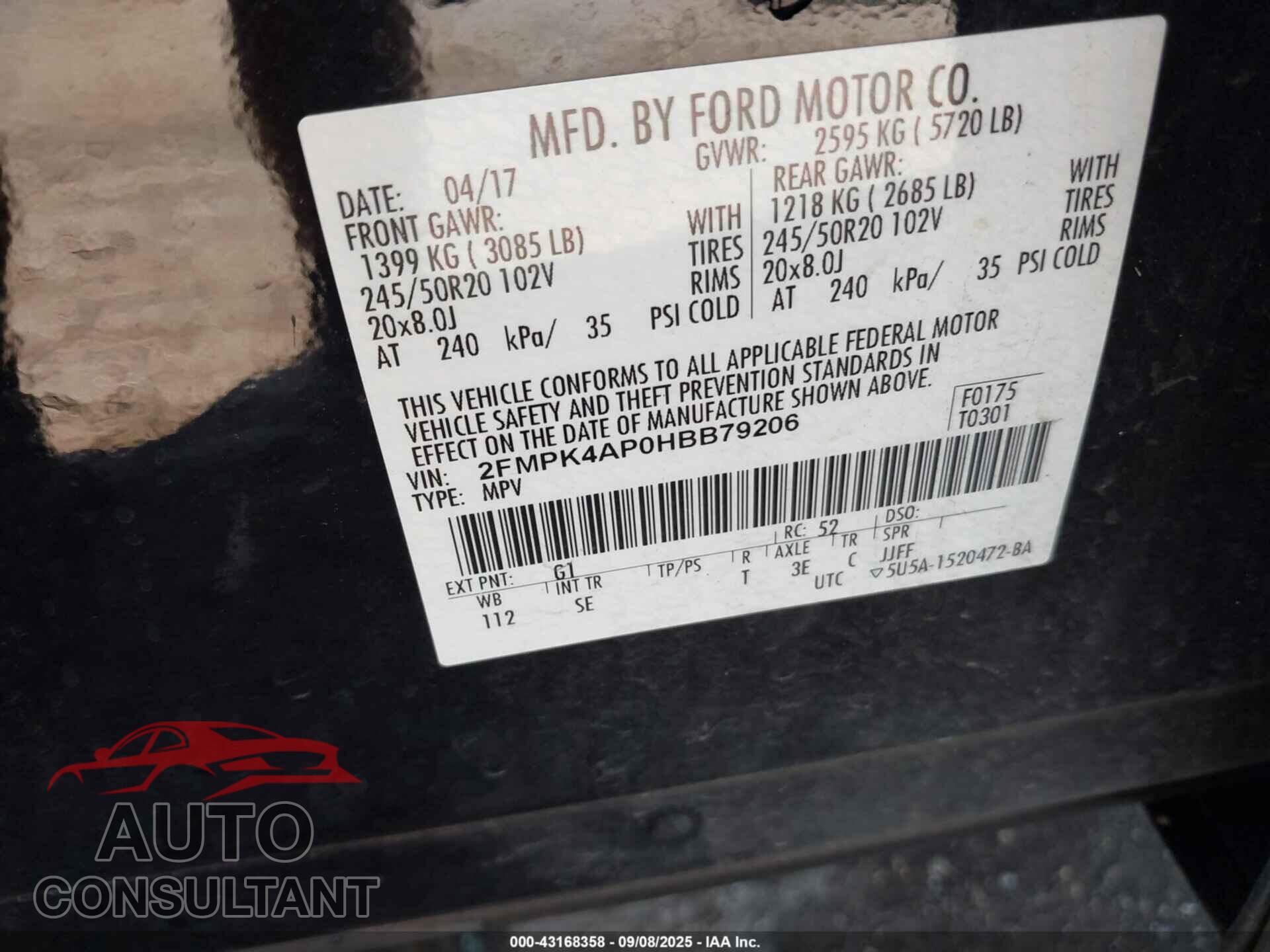 FORD EDGE 2017 - 2FMPK4AP0HBB79206
