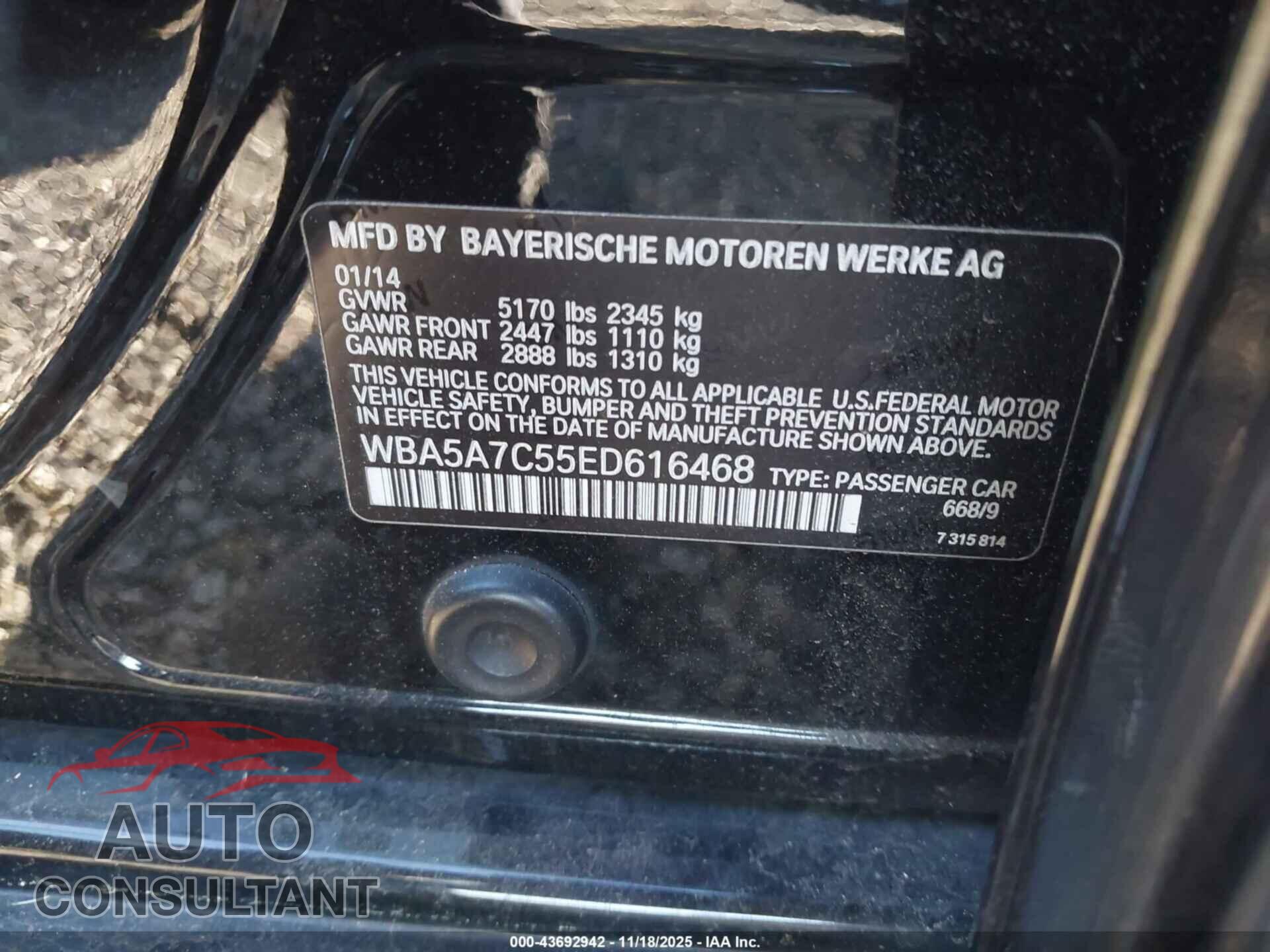 BMW 528I 2014 - WBA5A7C55ED616468