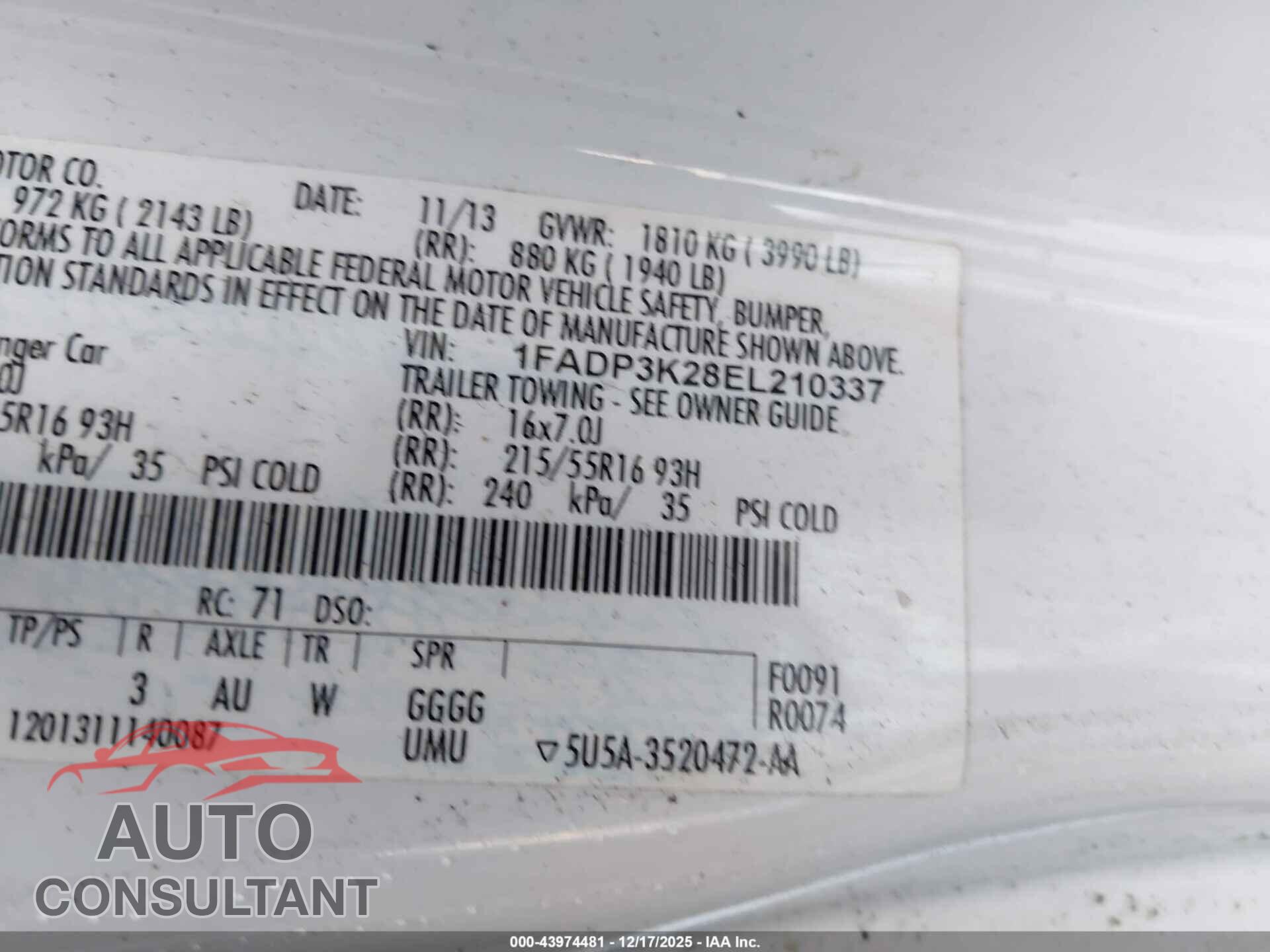 FORD FOCUS 2014 - 1FADP3K28EL210337