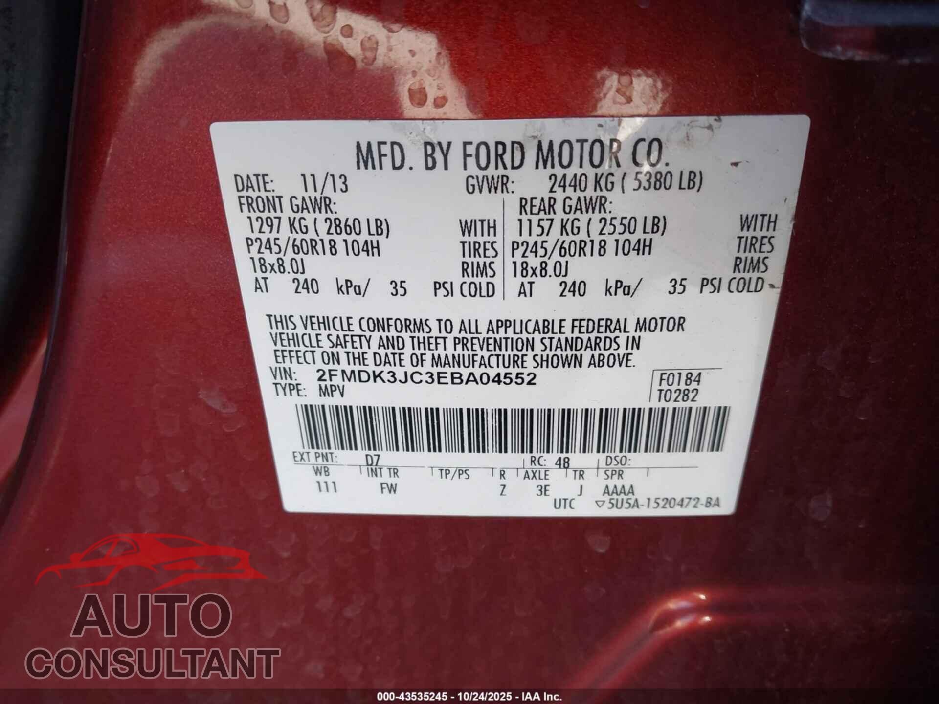 FORD EDGE 2014 - 2FMDK3JC3EBA04552