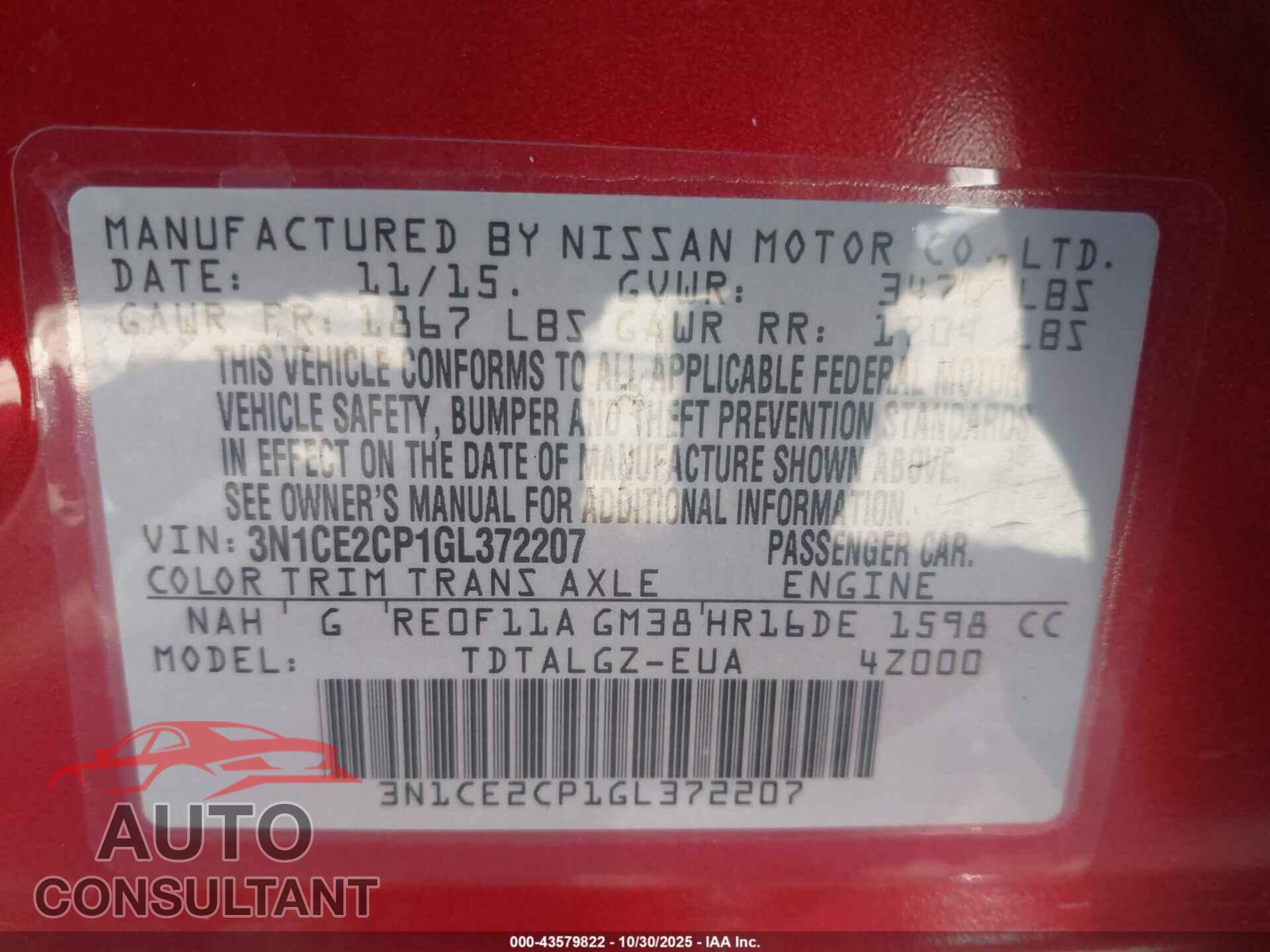 NISSAN VERSA NOTE 2016 - 3N1CE2CP1GL372207