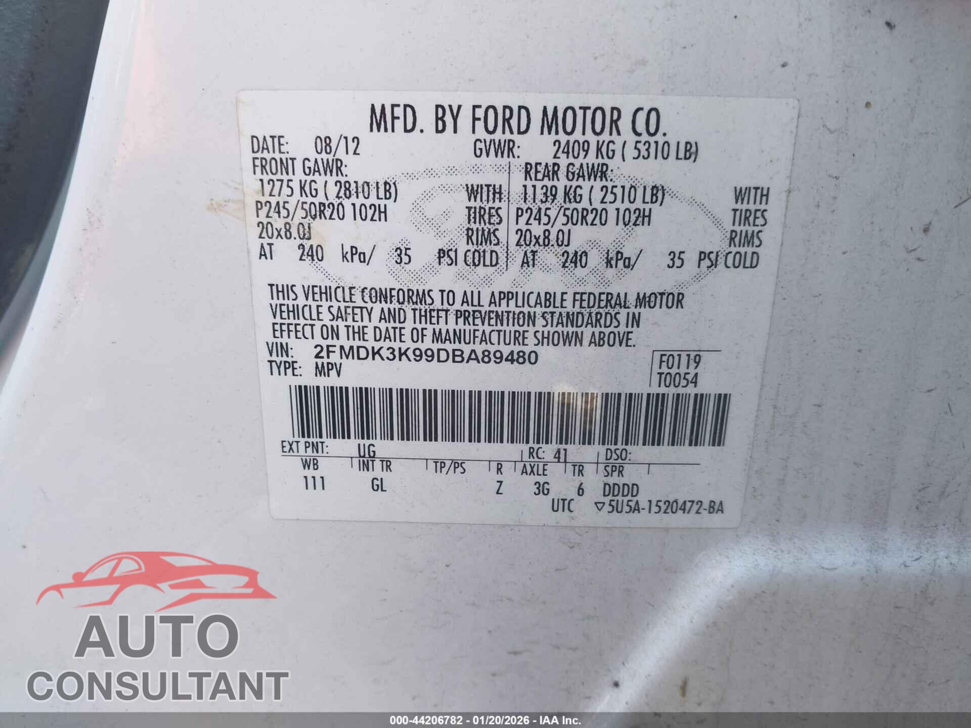 FORD EDGE 2013 - 2FMDK3K99DBA89480