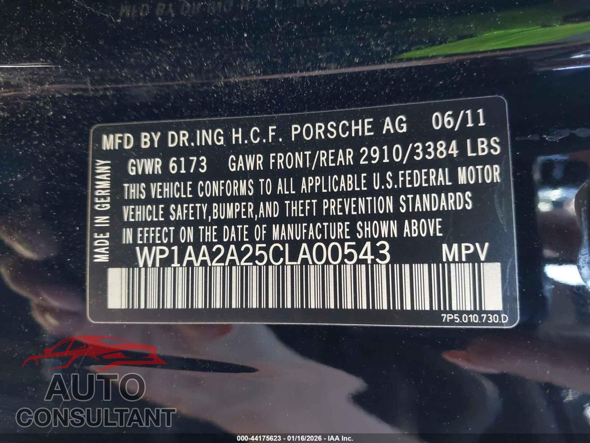 PORSCHE CAYENNE 2012 - WP1AA2A25CLA00543