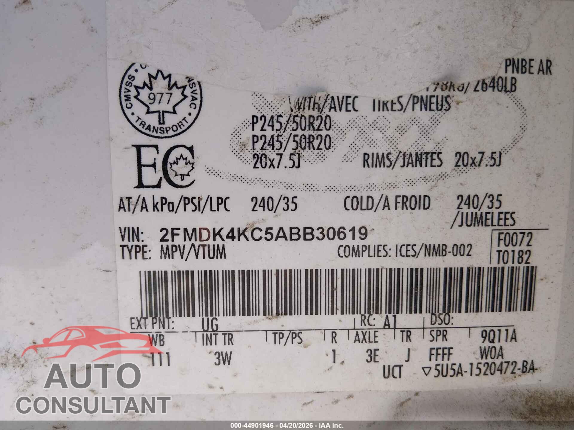 FORD EDGE 2010 - 2FMDK4KC5ABB30619