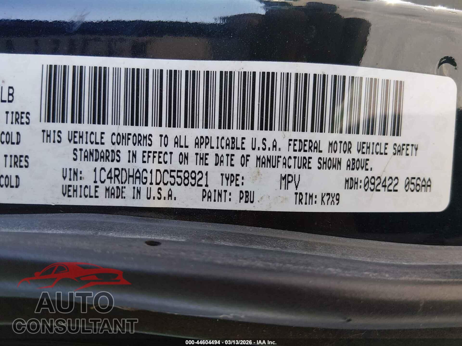 DODGE DURANGO 2013 - 1C4RDHAG1DC558921