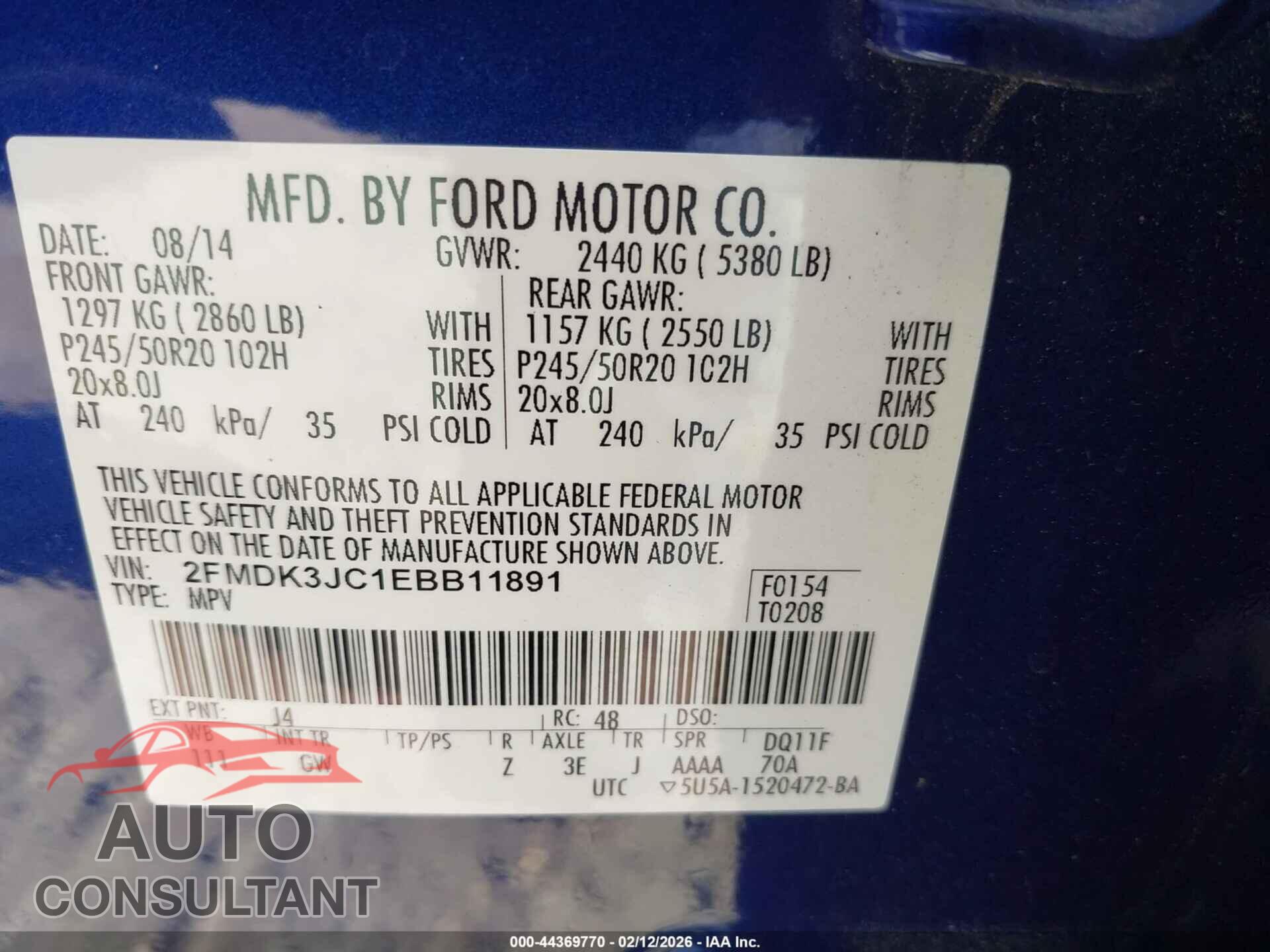 FORD EDGE 2014 - 2FMDK3JC1EBB11891