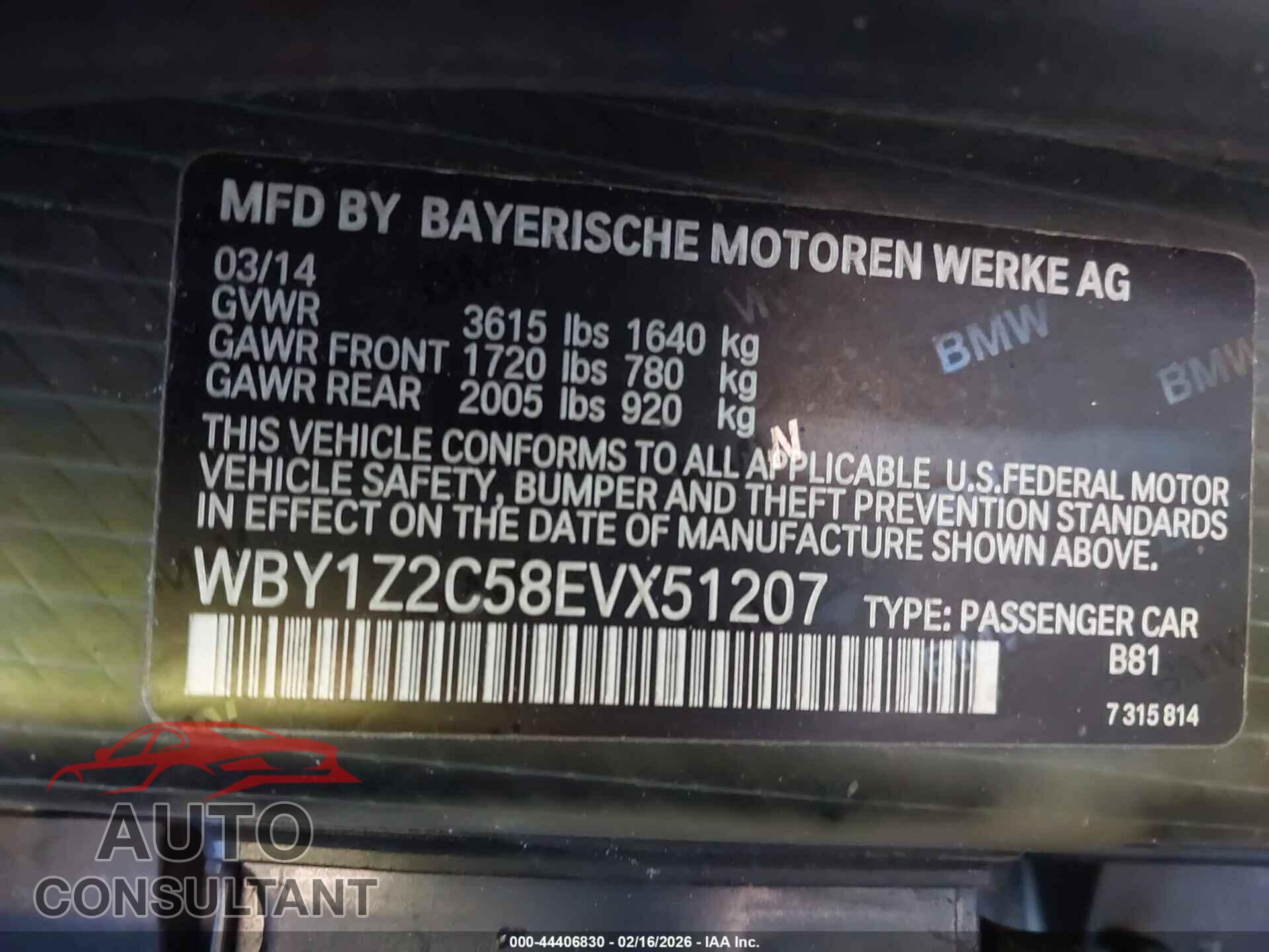 BMW I3 2014 - WBY1Z2C58EVX51207