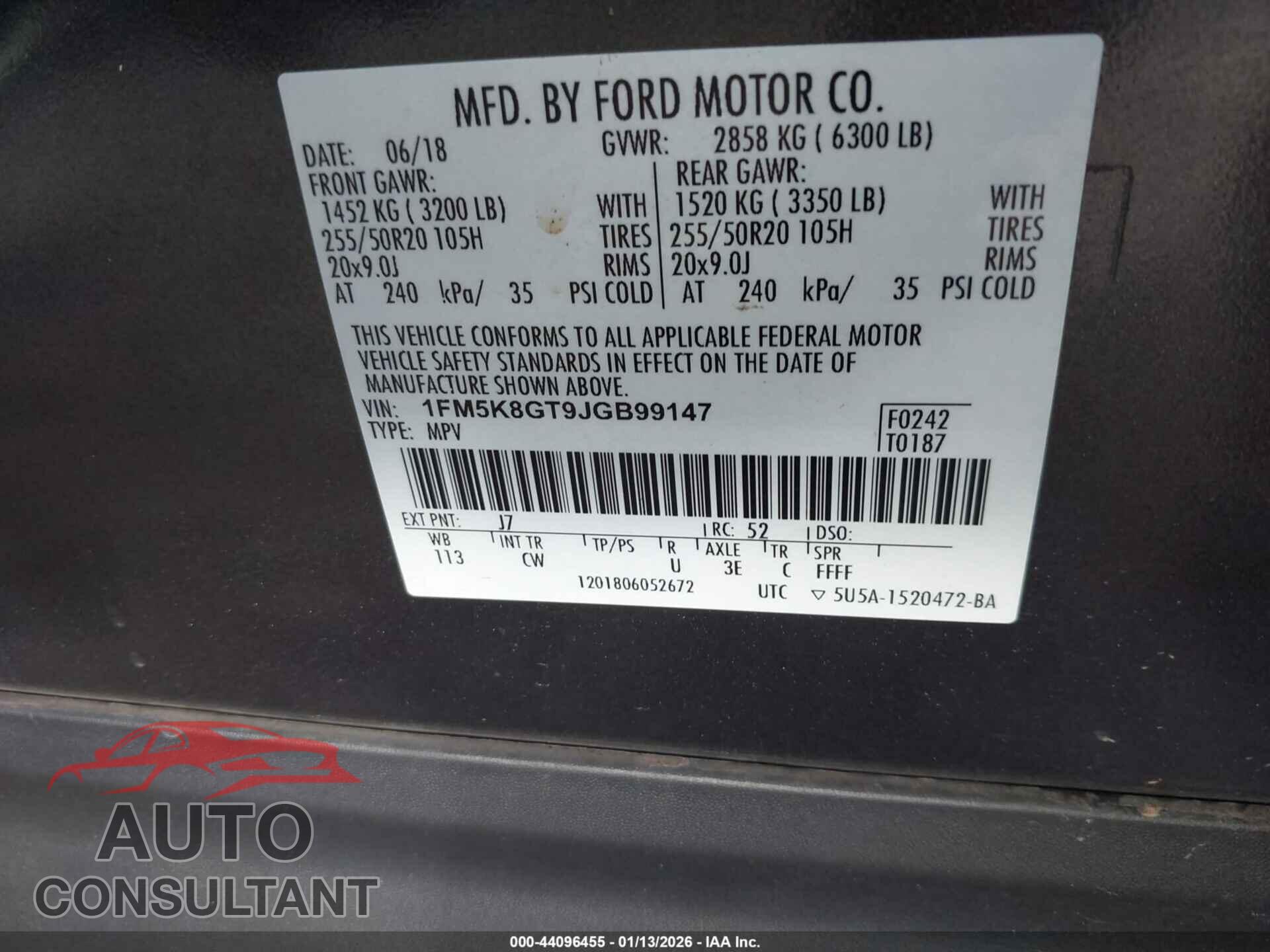 FORD EXPLORER 2018 - 1FM5K8GT9JGB99147