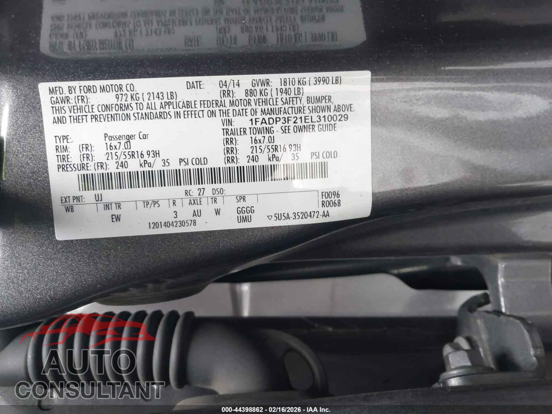 FORD FOCUS 2014 - 1FADP3F21EL310029