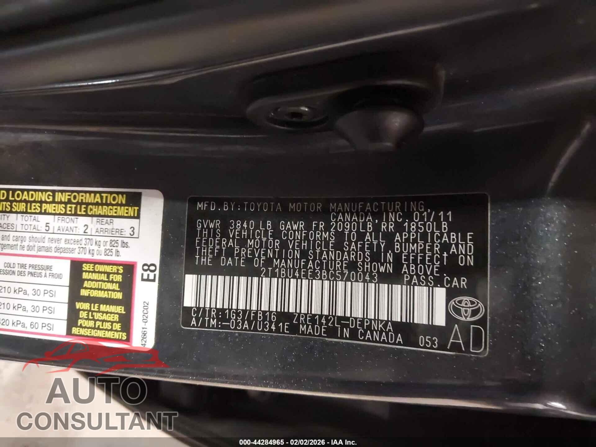 TOYOTA COROLLA 2011 - 2T1BU4EE3BC570043