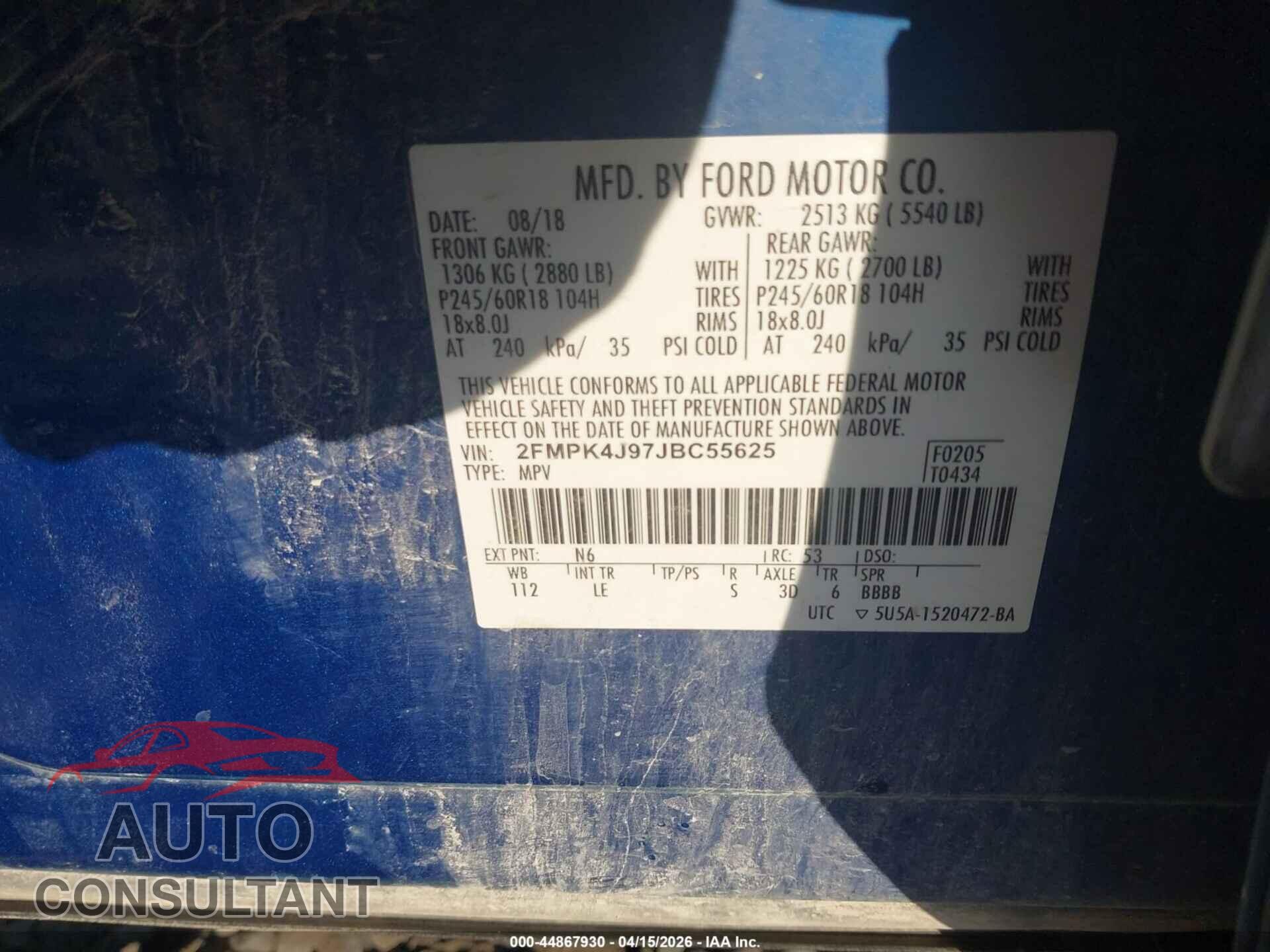 FORD EDGE 2018 - 2FMPK4J97JBC55625