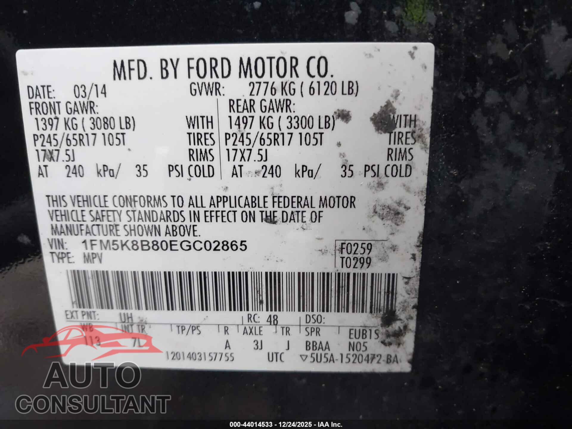 FORD EXPLORER 2014 - 1FM5K8B80EGC02865