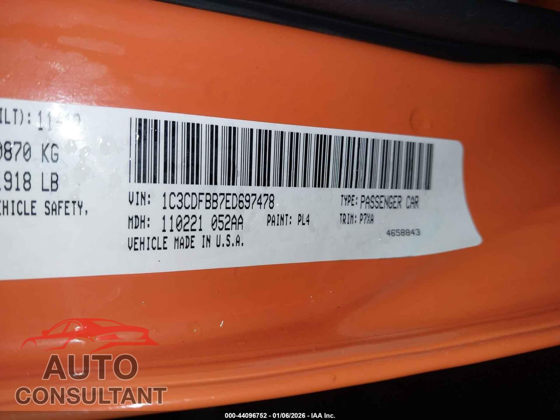 DODGE DART 2014 - 1C3CDFBB7ED697478