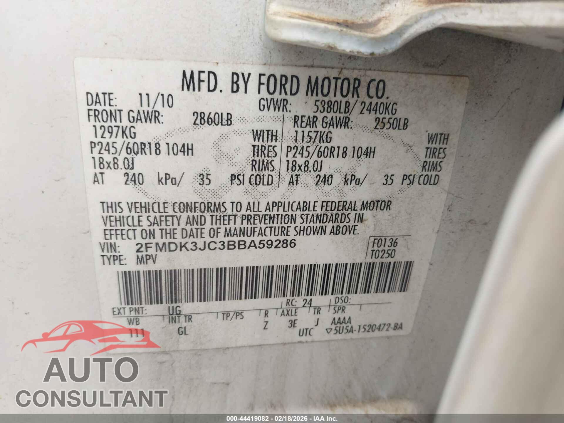 FORD EDGE 2011 - 2FMDK3JC3BBA59286