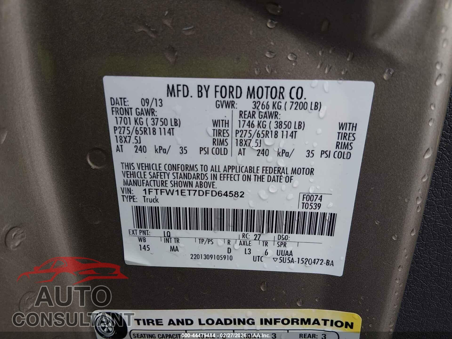FORD F-150 2013 - 1FTFW1ET7DFD64582