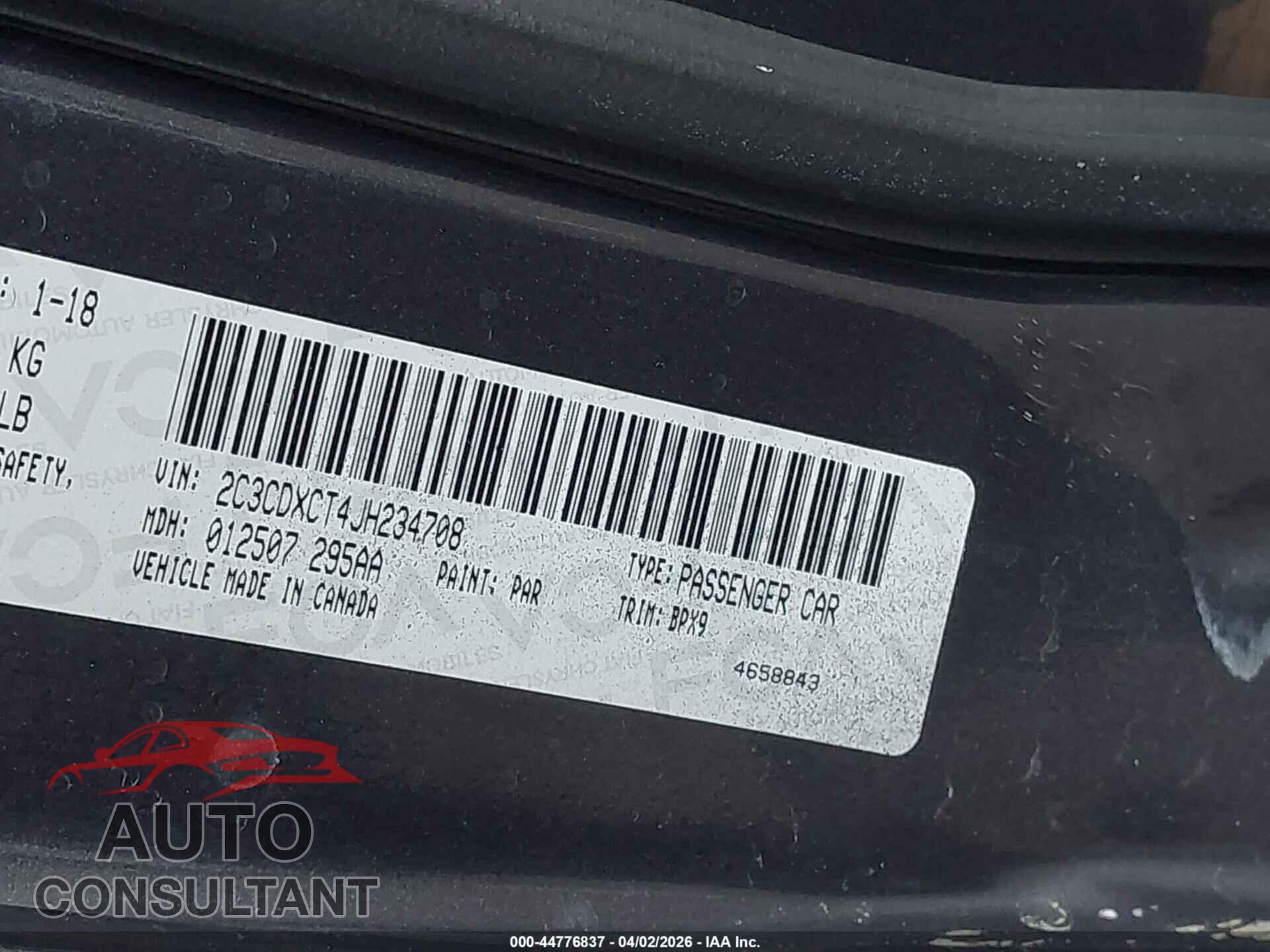 DODGE CHARGER 2018 - 2C3CDXCT4JH234708