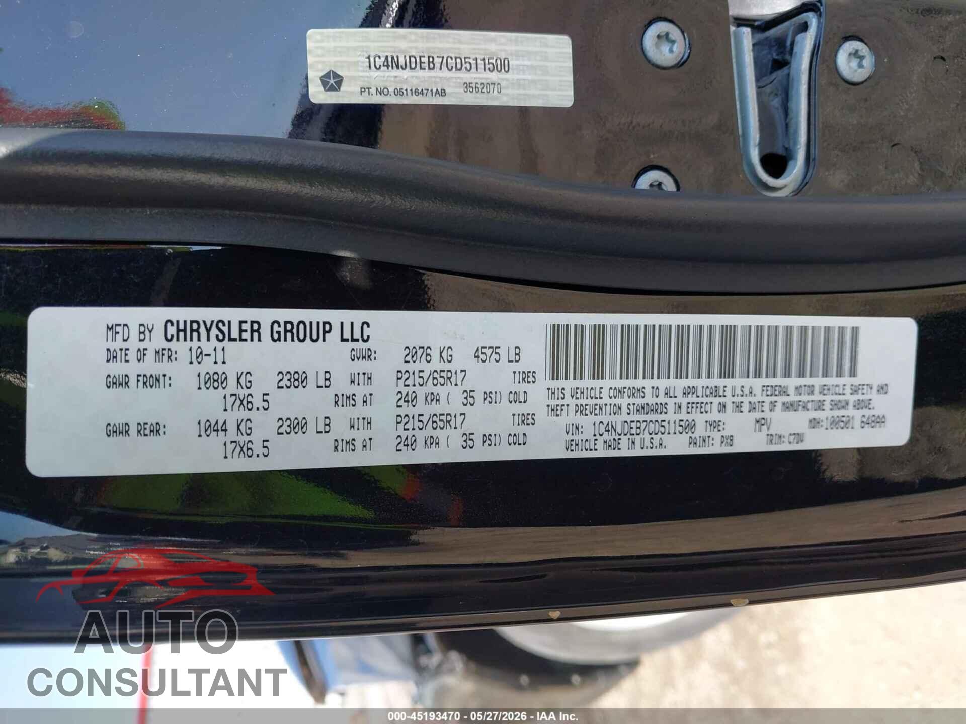 JEEP COMPASS 2012 - 1C4NJDEB7CD511500