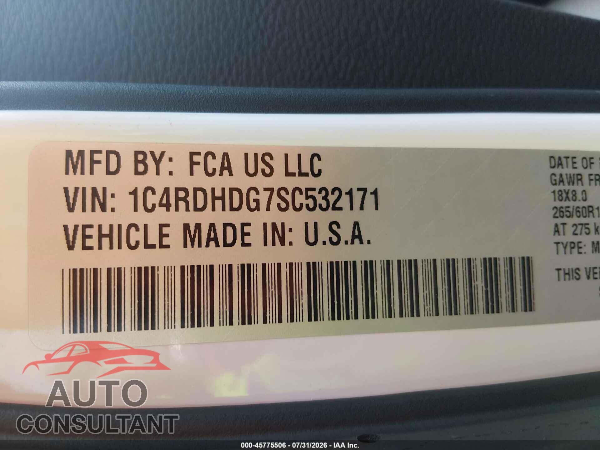 DODGE DURANGO 2025 - 1C4RDHDG7SC532171