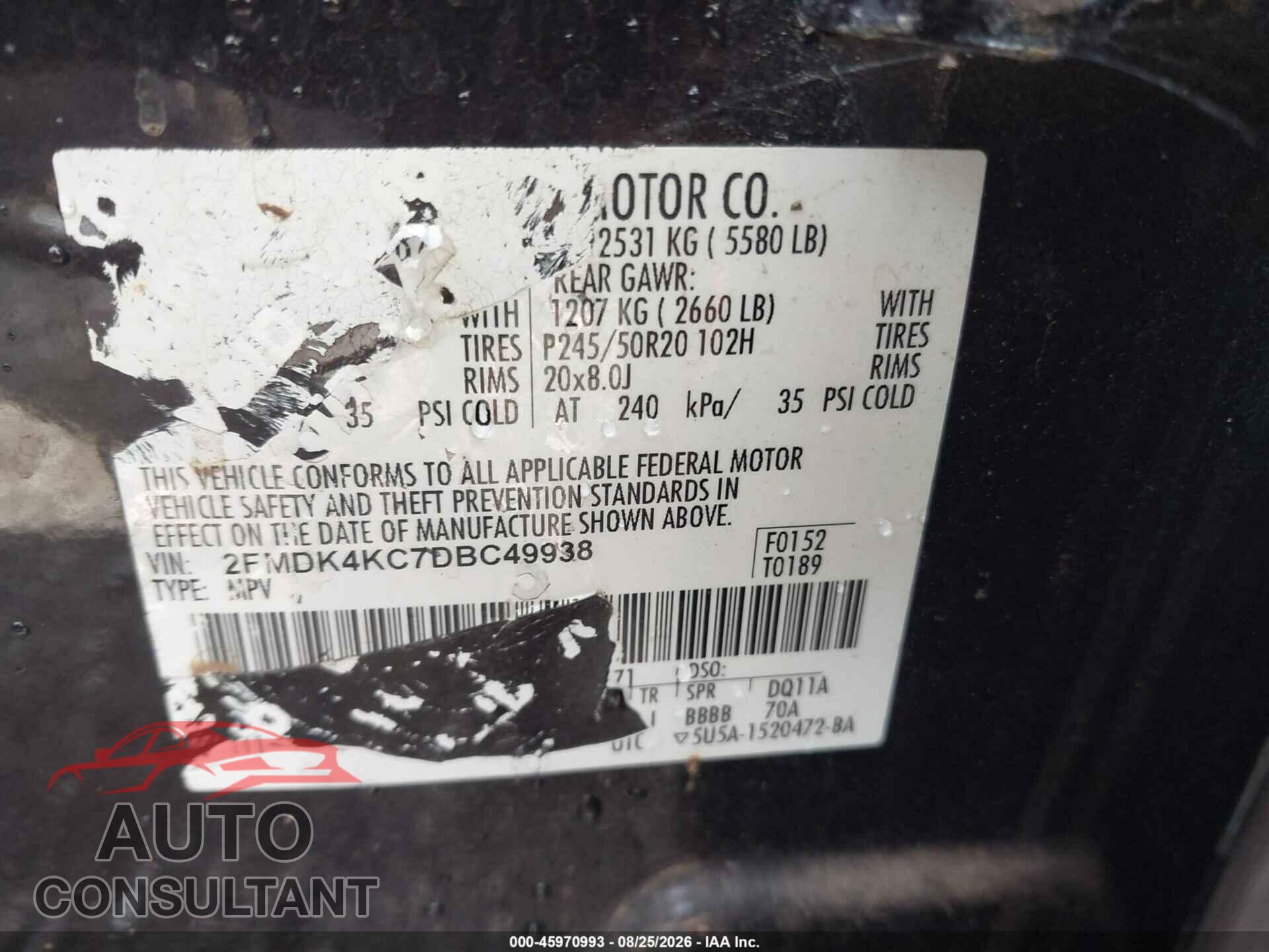 FORD EDGE 2013 - 2FMDK4KC7DBC49938